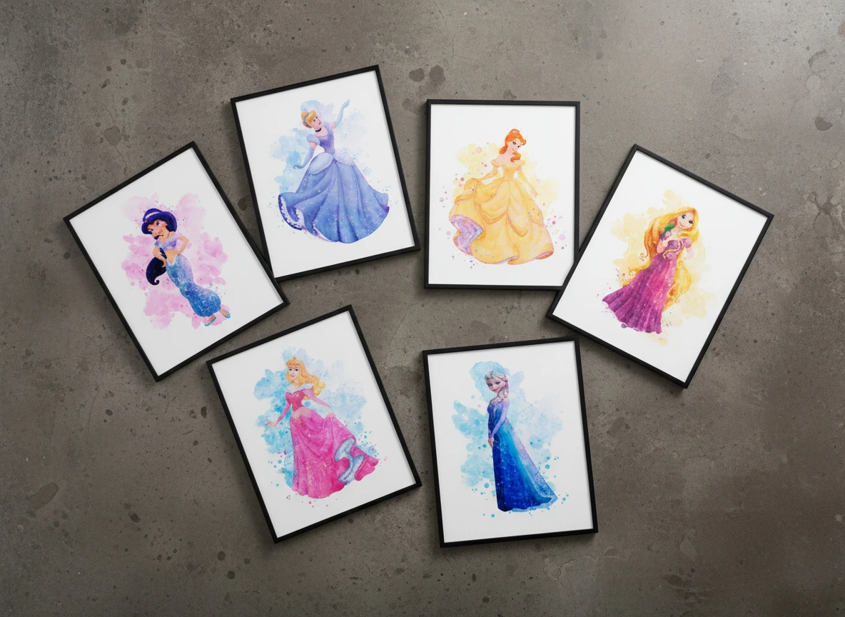Ultimate Disney Princess Collection - 9 Pcs - Ariel, Cinderella, Belle Prints - 8x10" Unframed Art for Girls Room & Nursery Decor