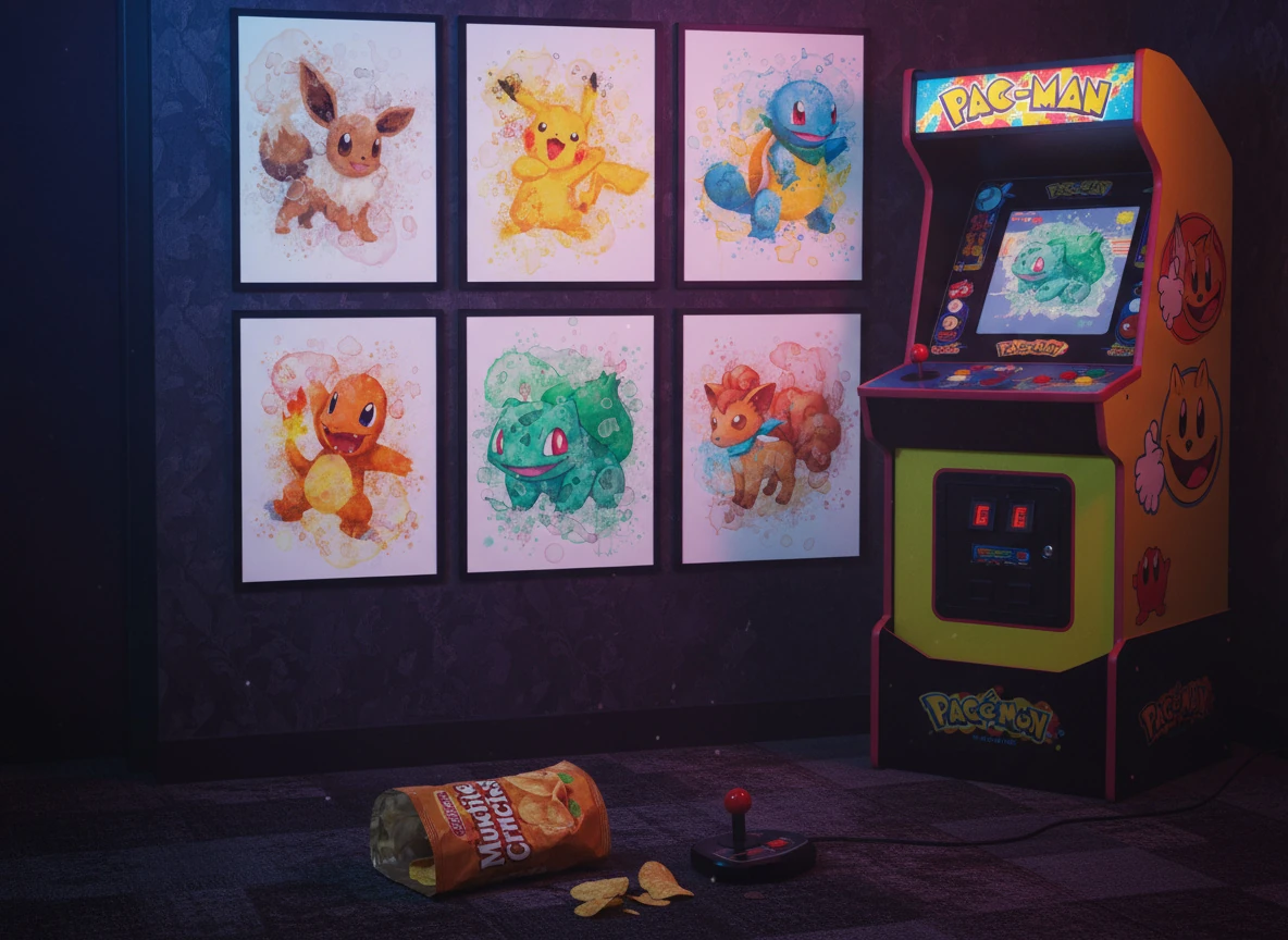 Vintage Pokémon Arcade Cabinet Poster Collection (6-Piece) - 8x10" Unframed Wall Art for Gamer Room Decor