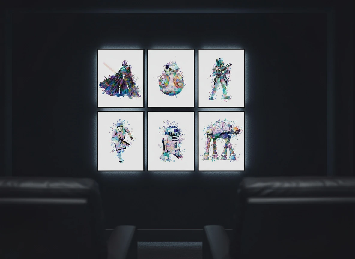 Star Wars Saga Watercolor Art Collection (6-Piece) - Darth Vader, Yoda, Millennium Falcon Prints - 8x10" Unframed Wall Decor