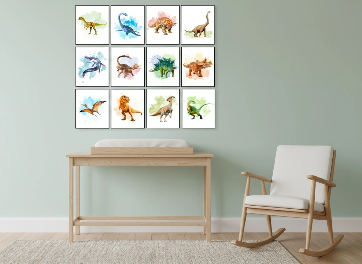 Mega Dinosaur Wall Art Poster Set - 12-Pack - T-Rex, Triceratops, Stegosaurus Prints - 8x10" Unframed Art for Kids Room & Nursery Decor)