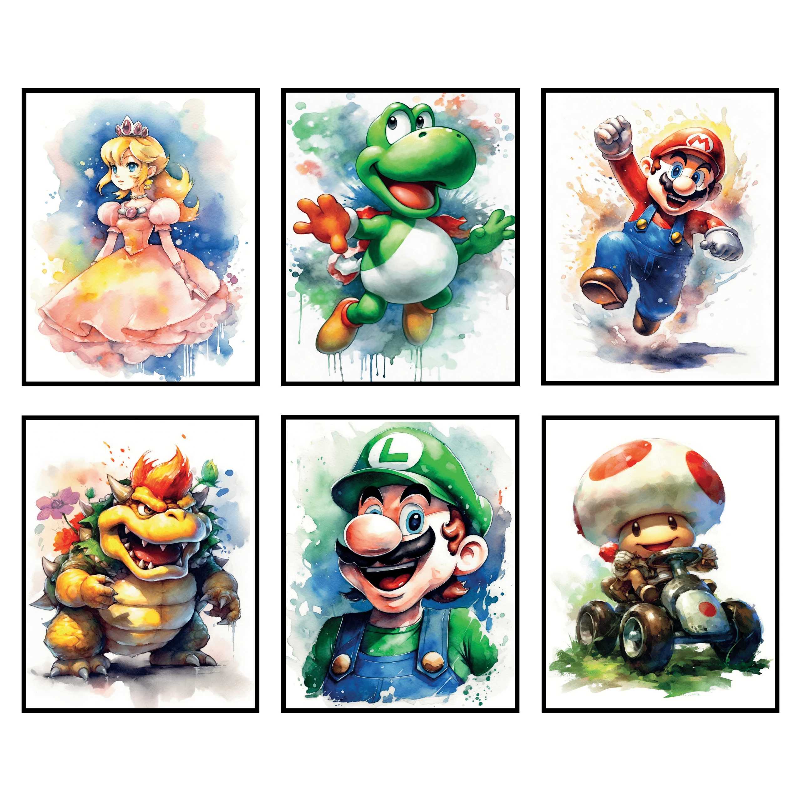 Vintage Super Mario Arcade Cabinet Poster Collection (6-Piece) - 8x10" Unframed Wall Art for Nintendo Gamer Room Decor