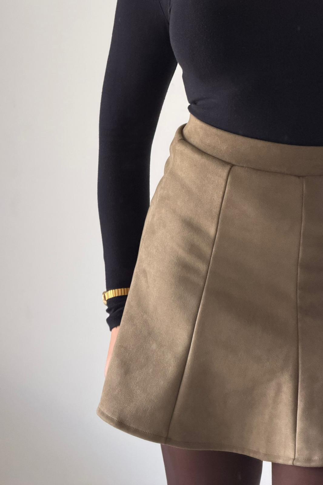 A Kesim Süet Mini Etek – Haki