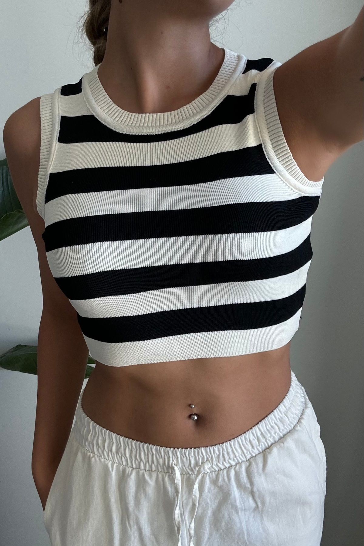 Çizgili Triko Crop