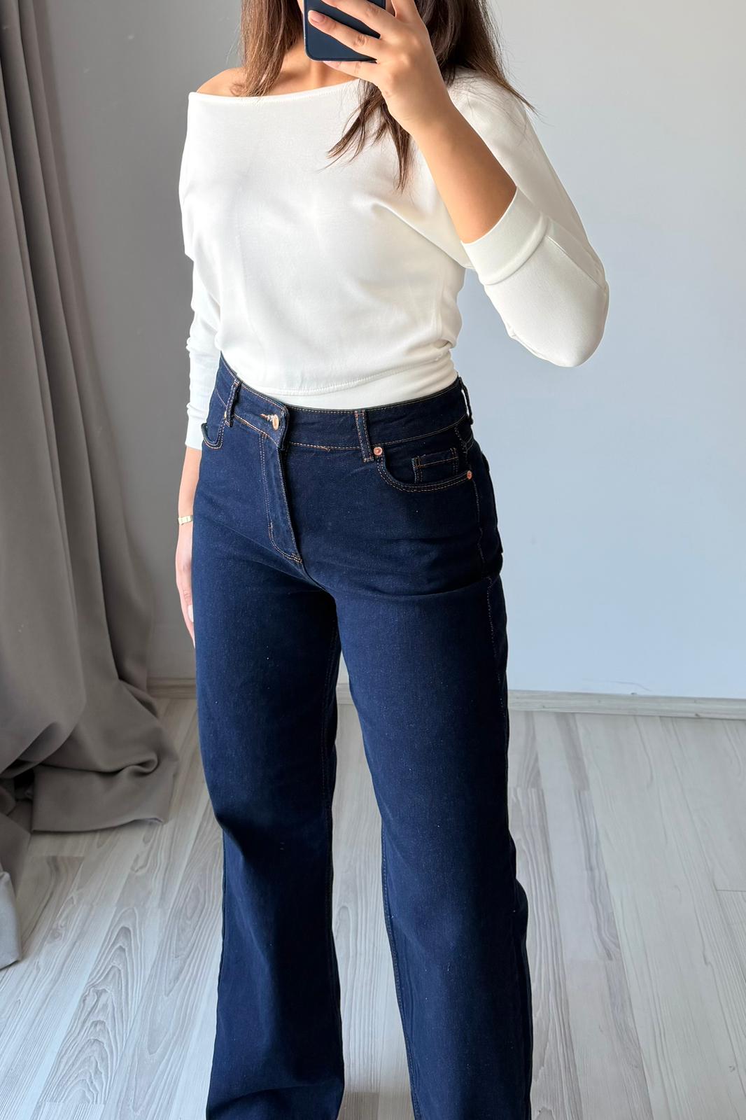 Yüksek Bel Düz Paça Jean- Lacivert