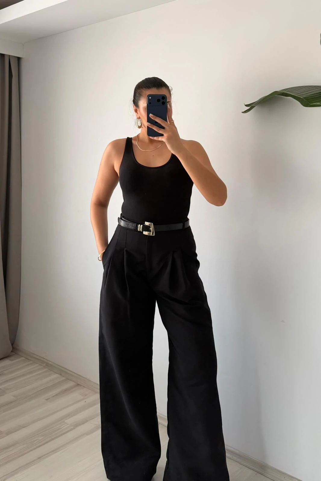 Wide-Leg Basic Pantolon - Siyah