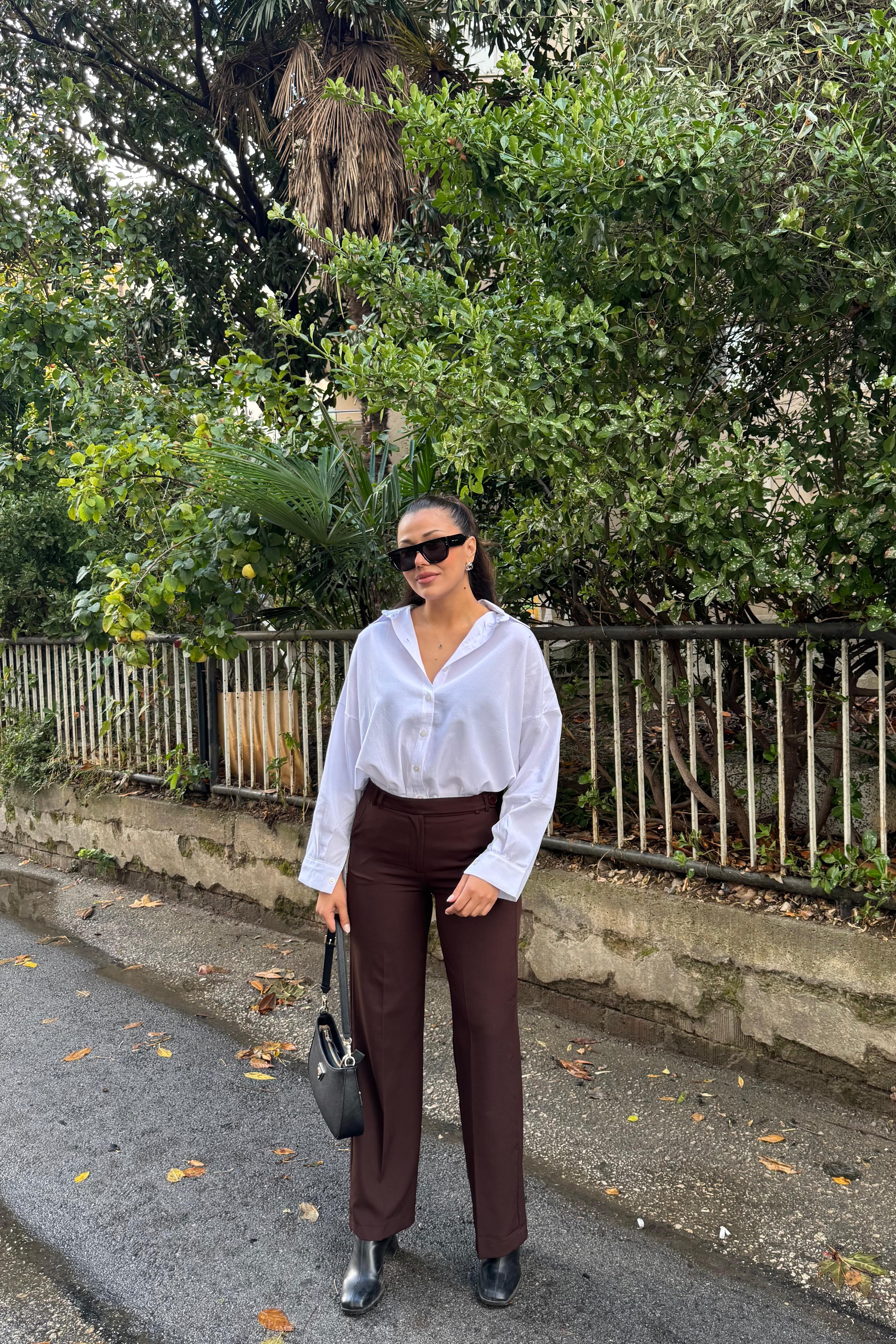 Mocha Kemer Detaylı Yüksek Bel Pantolon