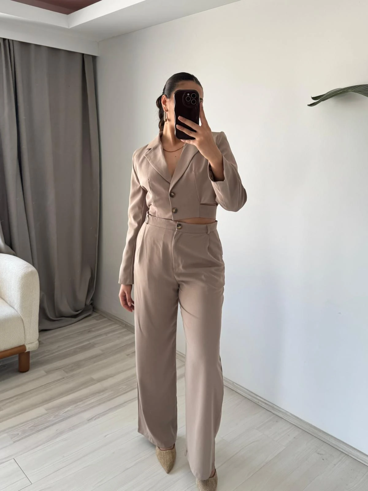 Palazzo Crop Ceket Takım