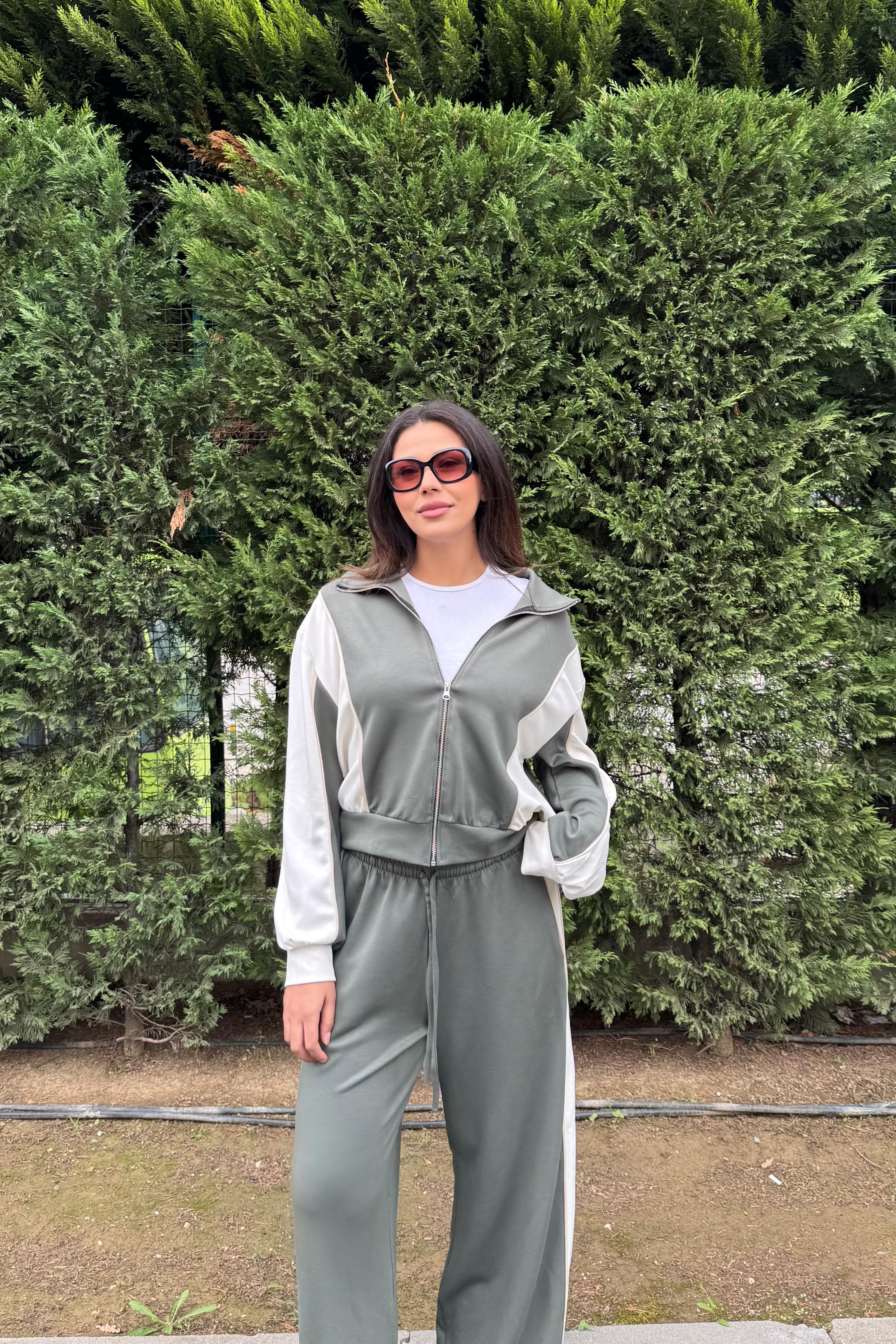 Modal Kumaş Eşofman Takımı Ribanalı - haki