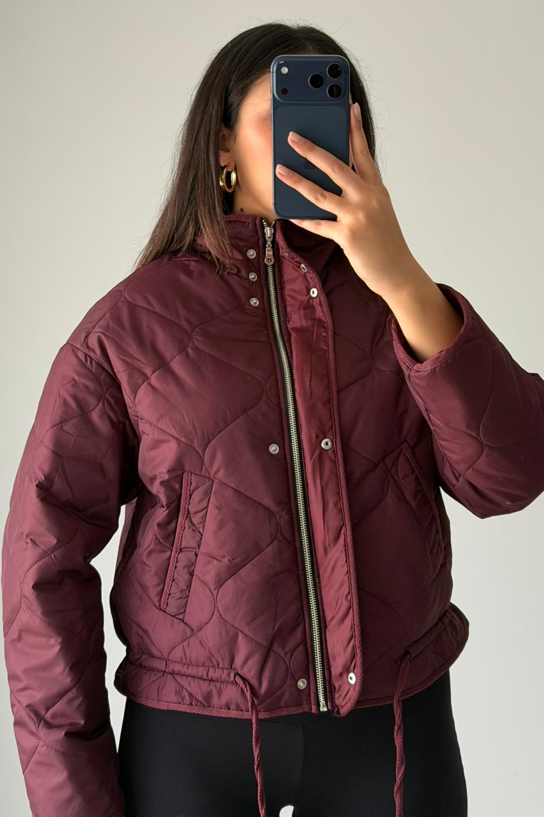 Kısa Kapitone Ceket - Bordo