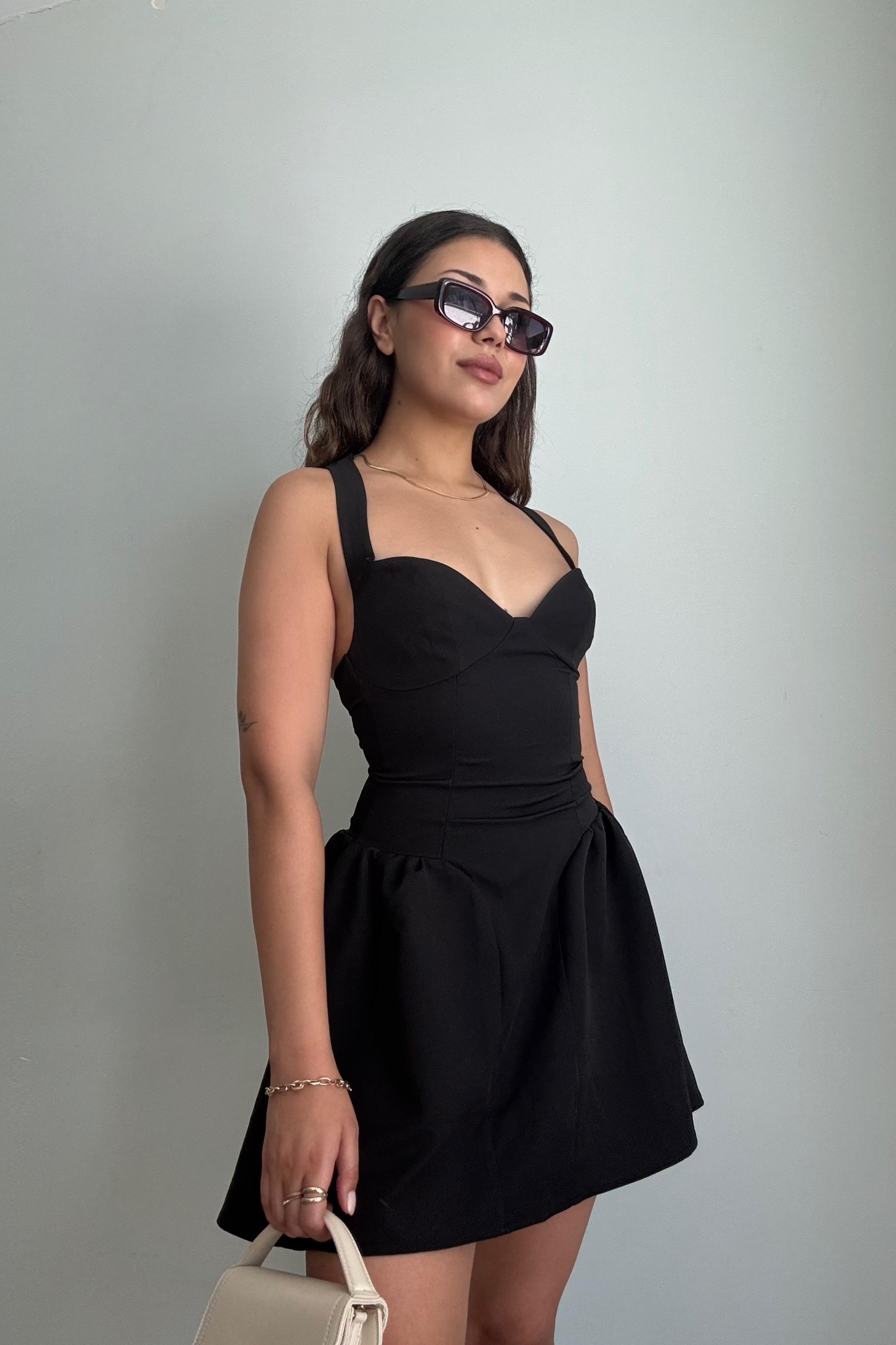 Luna Drapeli Mini Elbise - Midnight Kiss