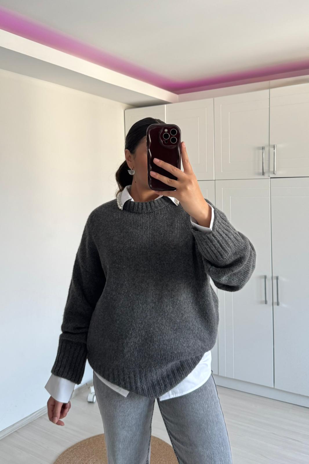 Bisiklet Yaka Oversize Triko Kazak