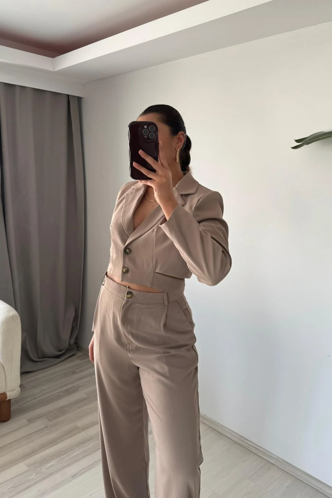 Palazzo Crop Ceket Takım