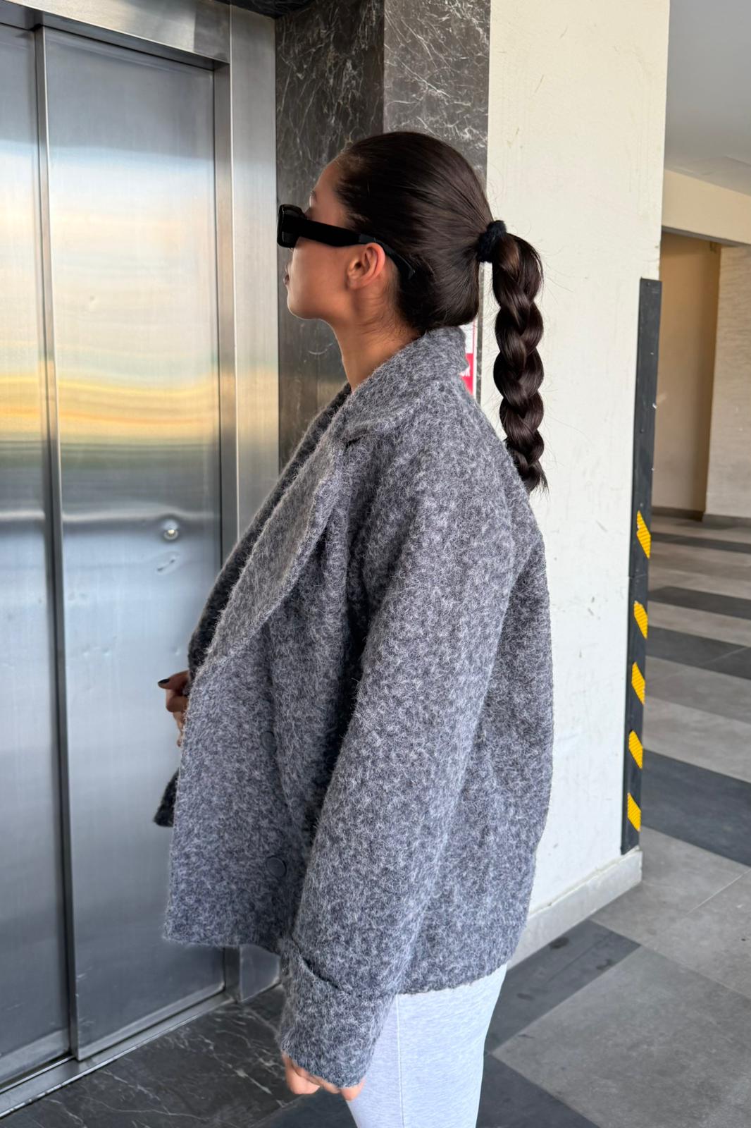 Gri Cozy Oversize Kaşe Ceket