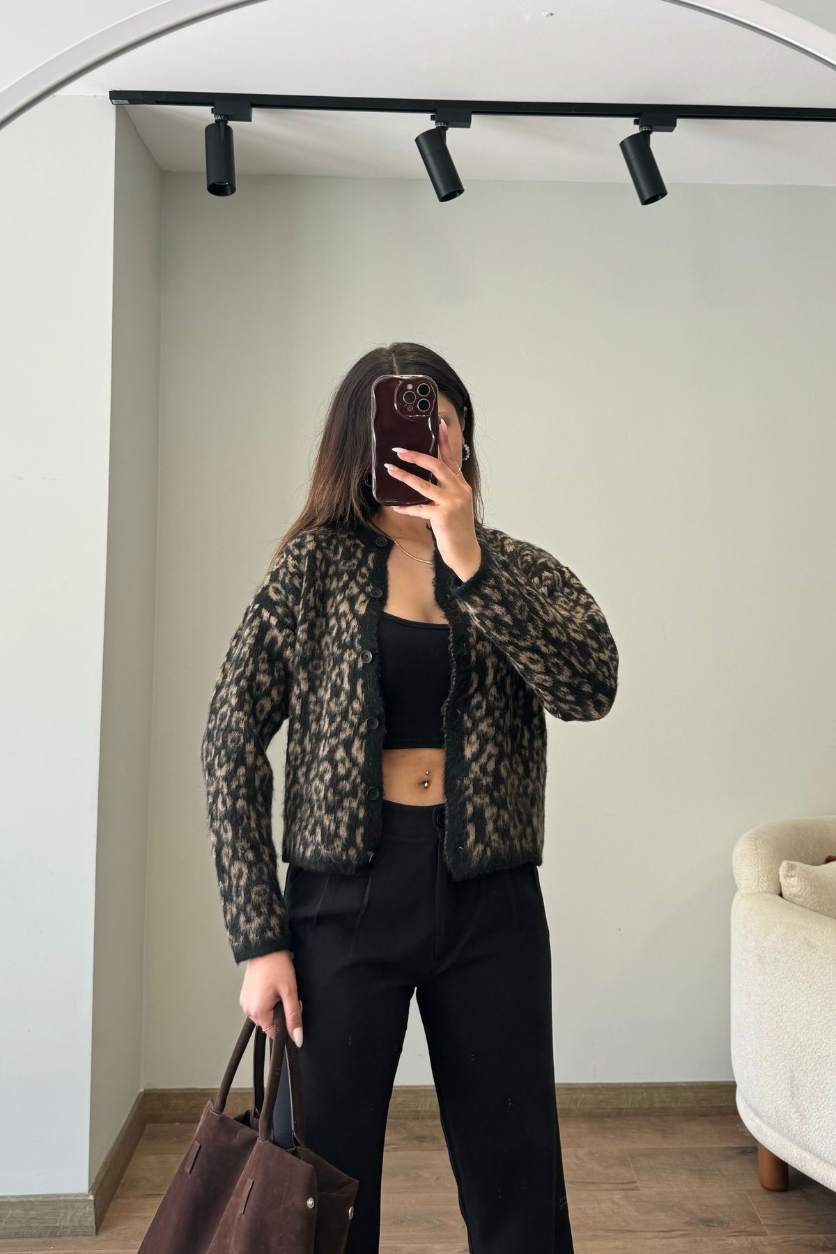 Leopar Desenli Hırka