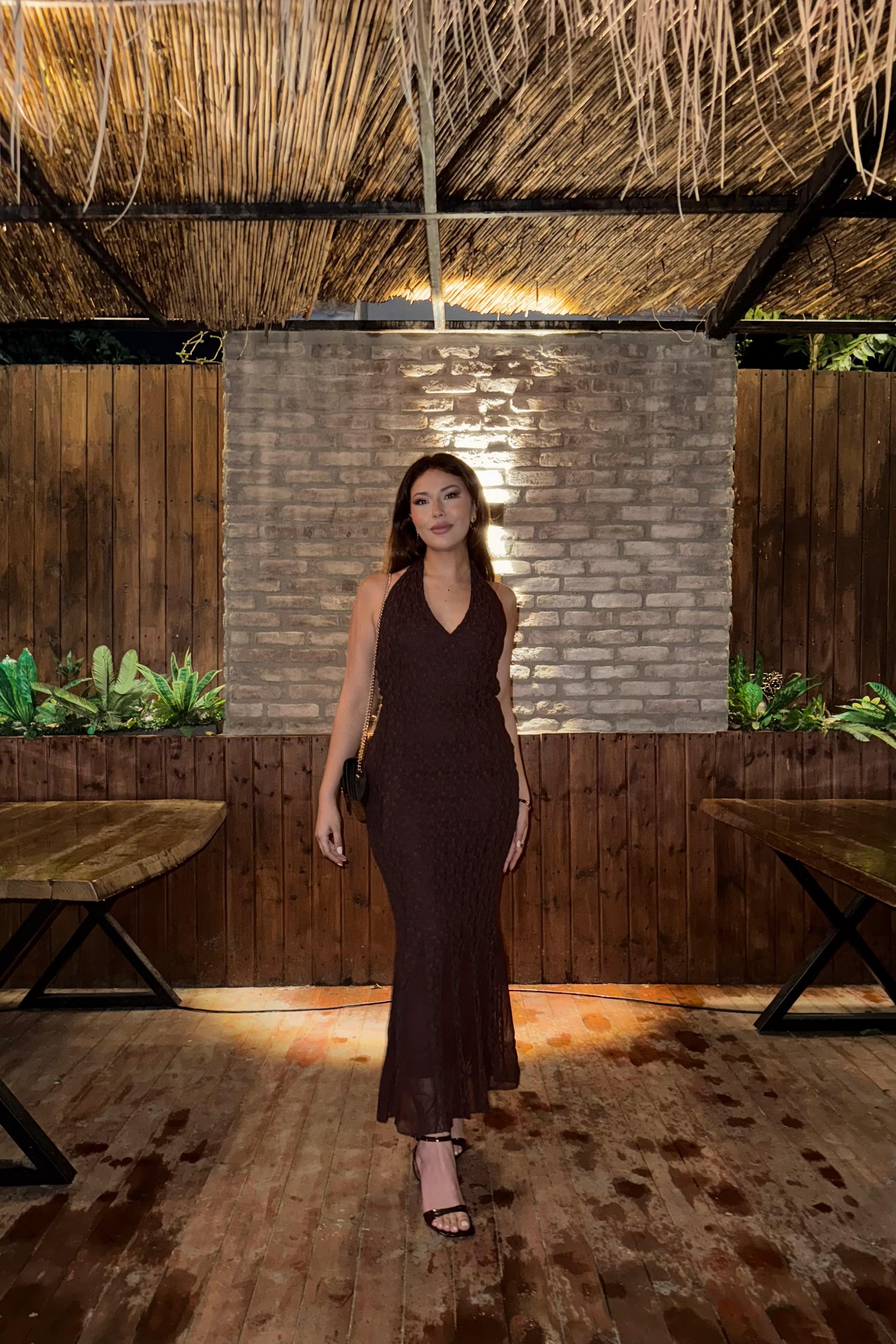 Luna Kahve Halter Elbise