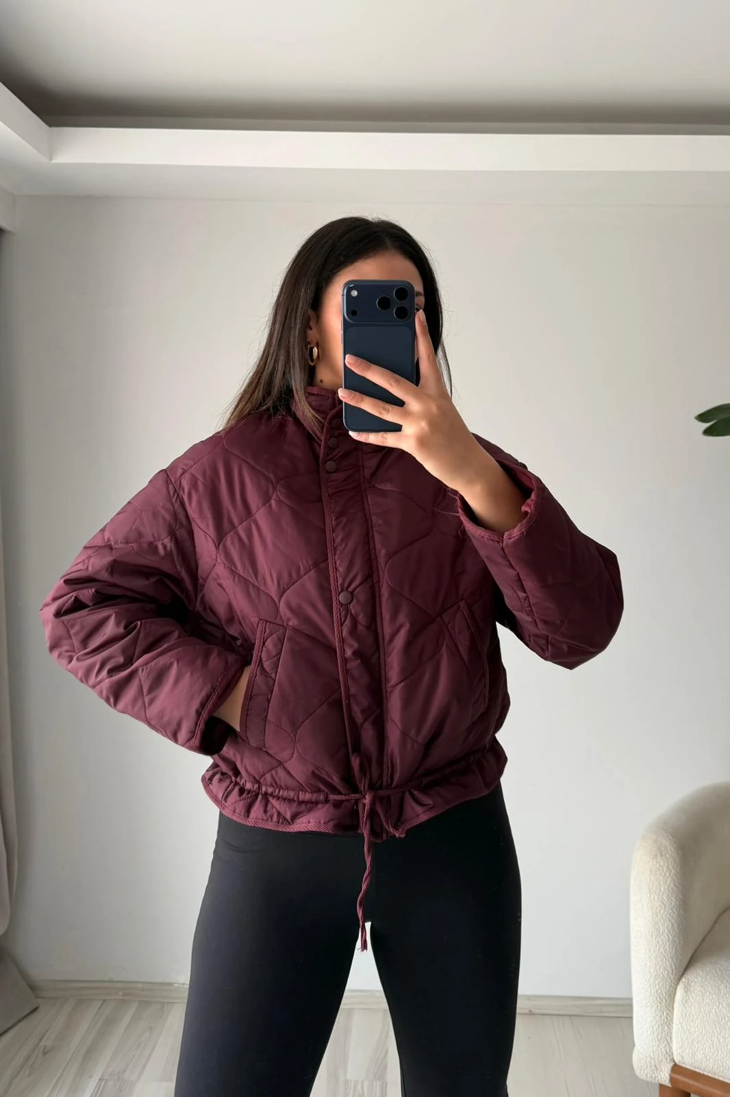 Kısa Kapitone Ceket - Bordo