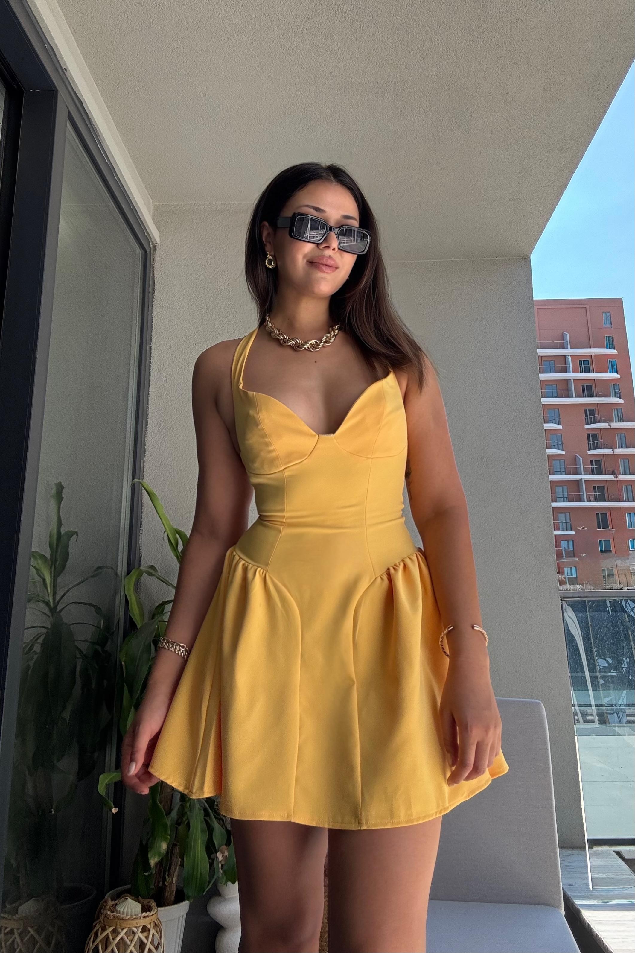 Luna Drapeli Mini Elbise - Sunset Mini