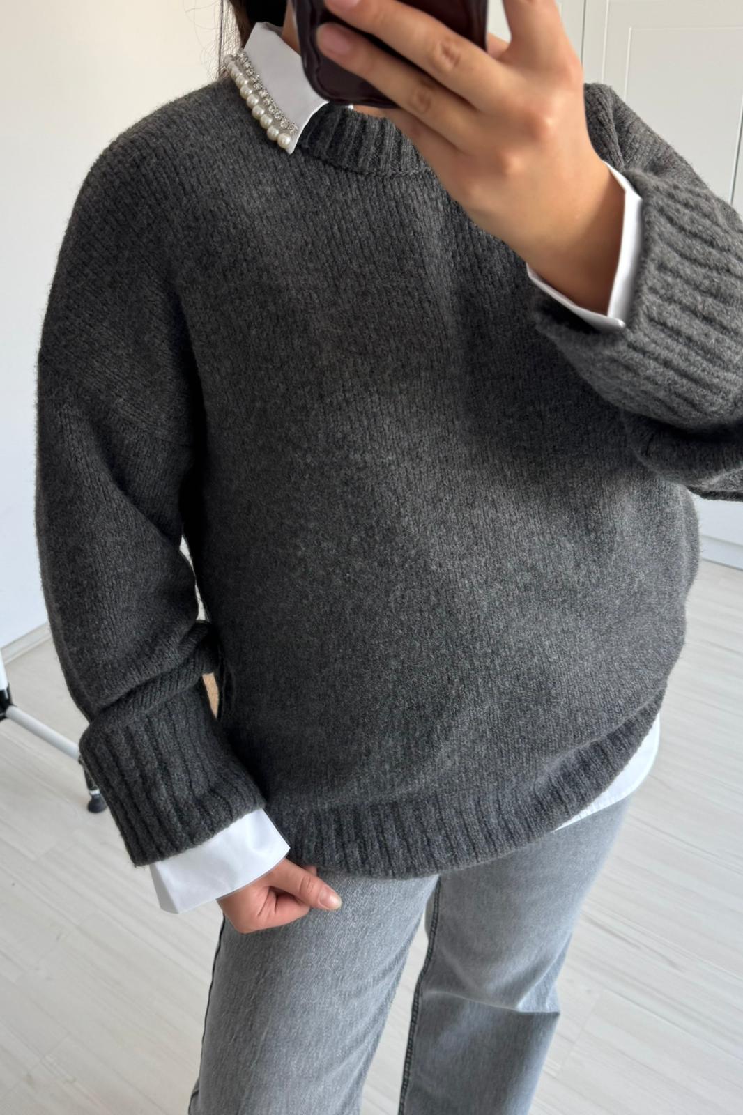 Bisiklet Yaka Oversize Triko Kazak