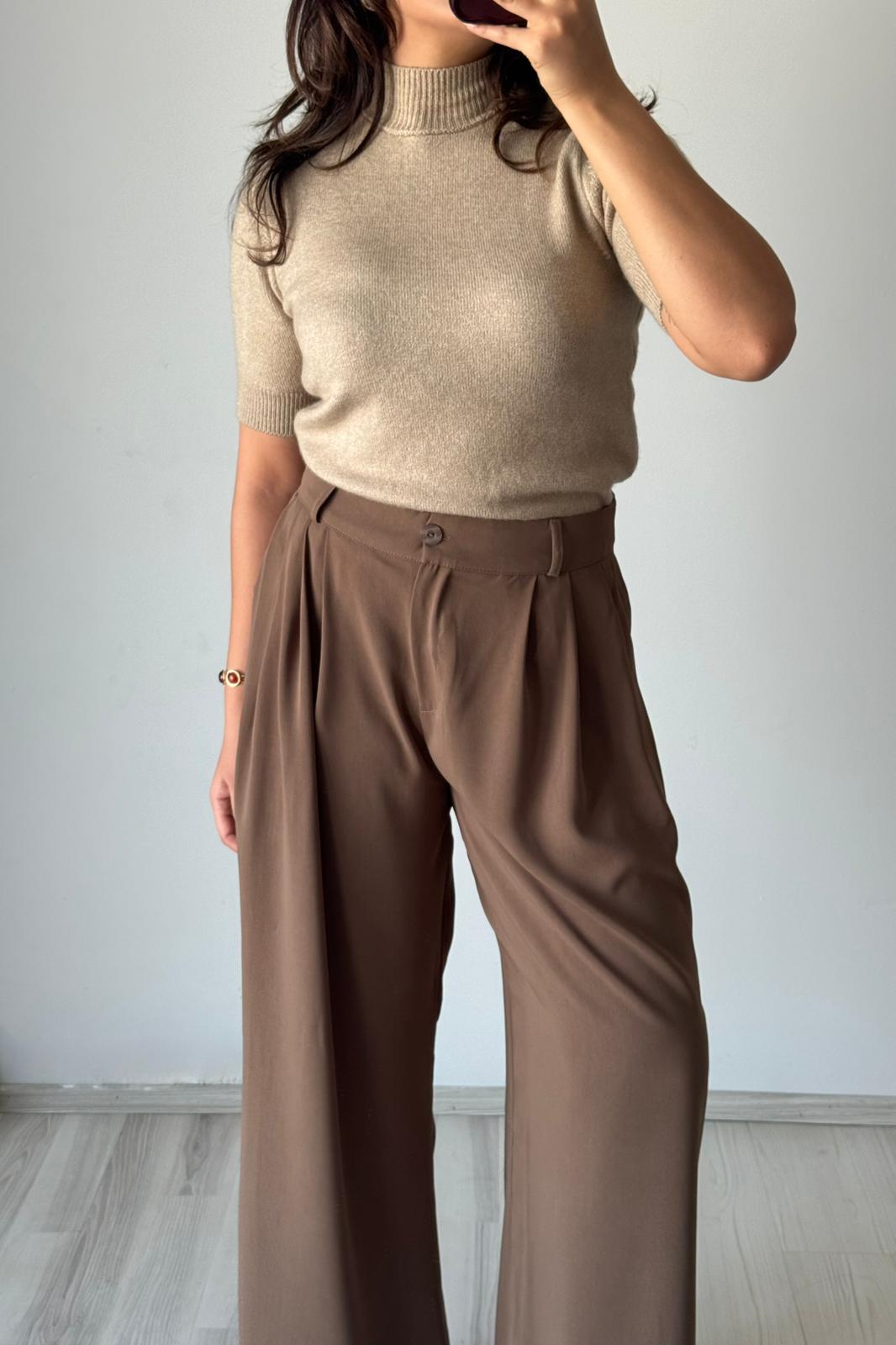 Yüksek Bel Dökümlü Pantolon