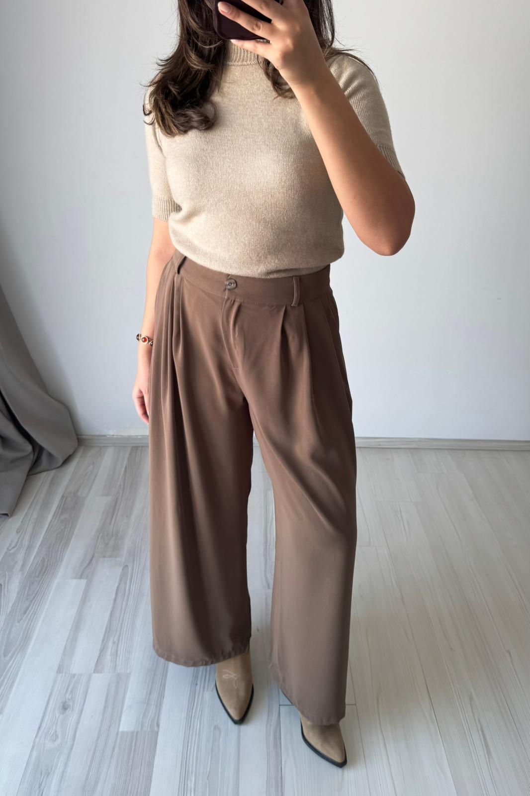 Yüksek Bel Dökümlü Pantolon