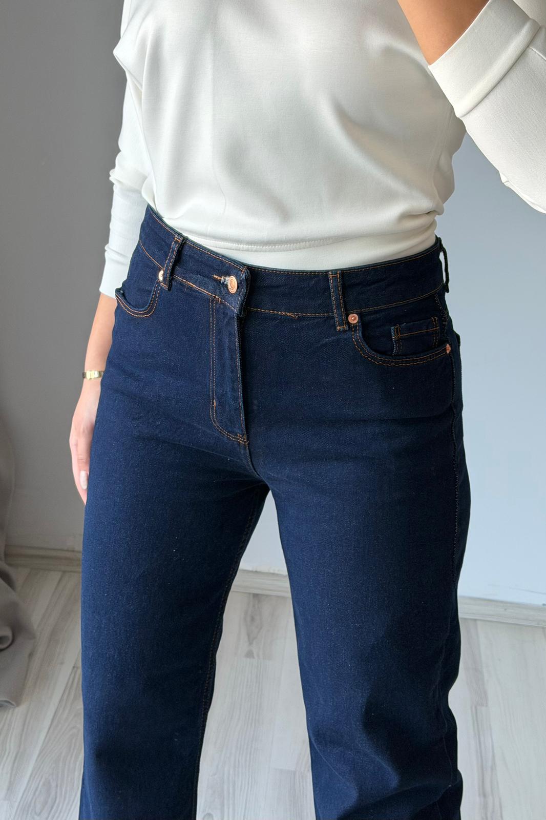 Yüksek Bel Düz Paça Jean- Lacivert