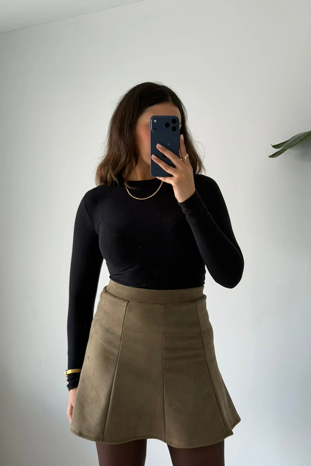 A Kesim Süet Mini Etek – Haki