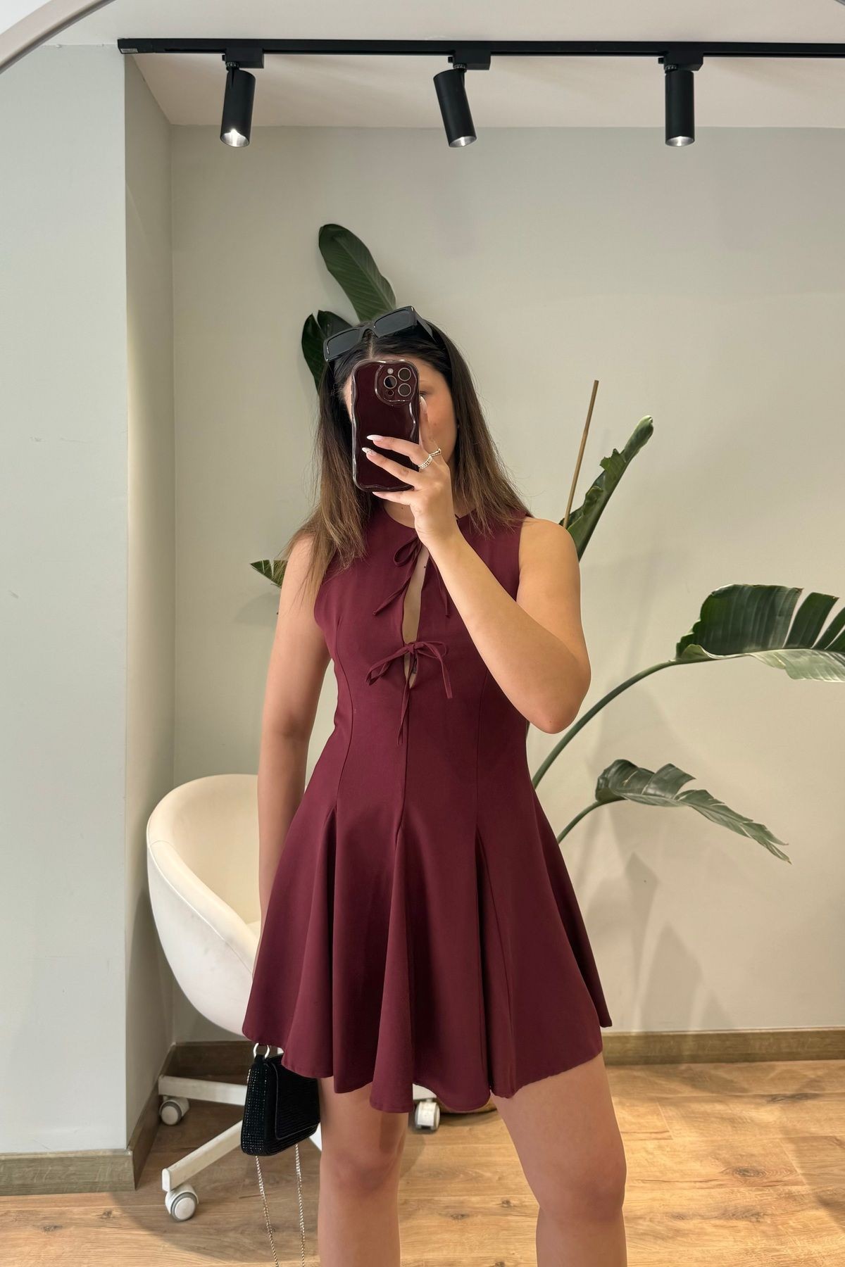 Cles Couture Düğüm Detaylı Mini Elbise - bordo