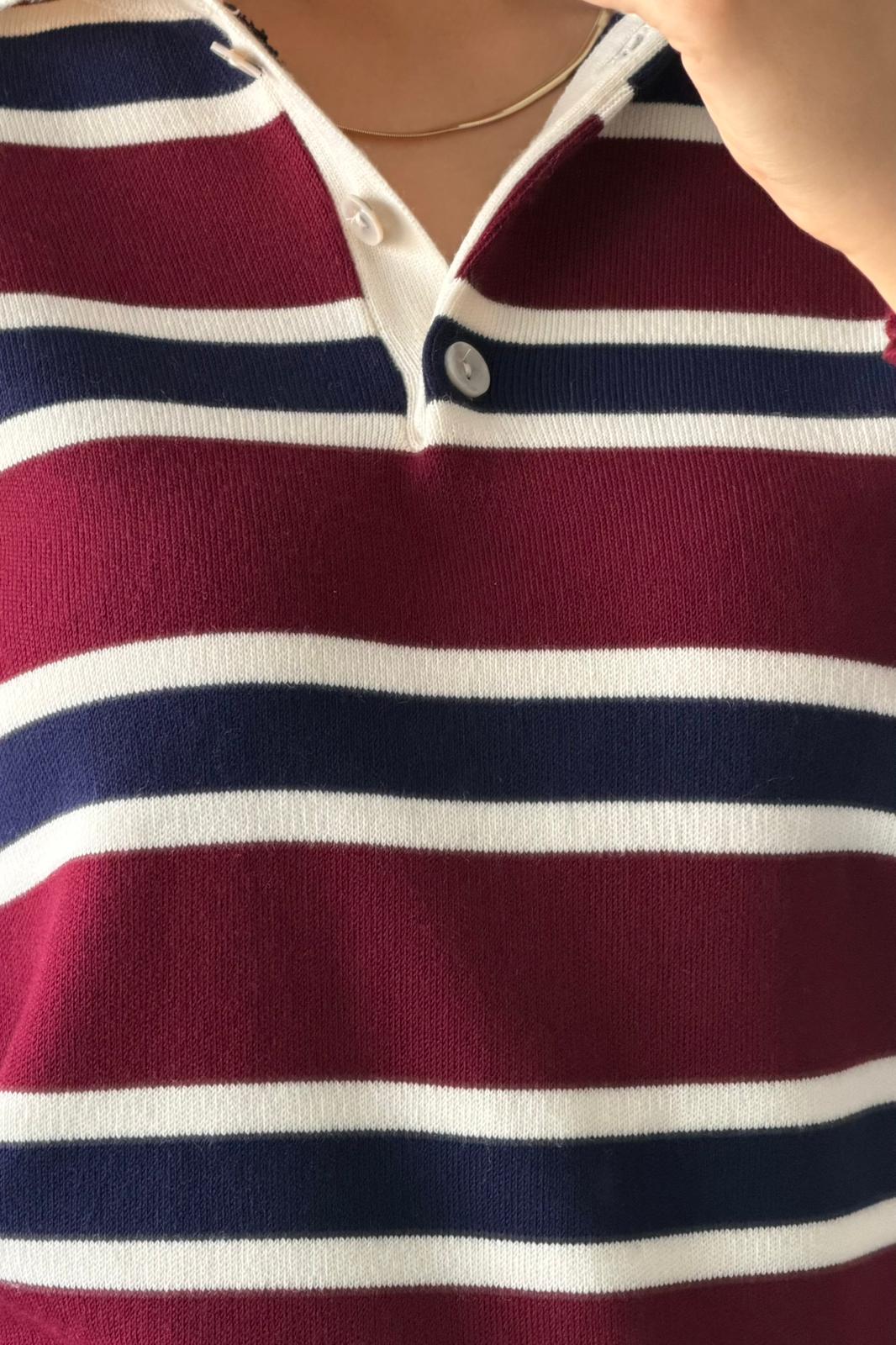 Polo Çizgi Triko – Bordo