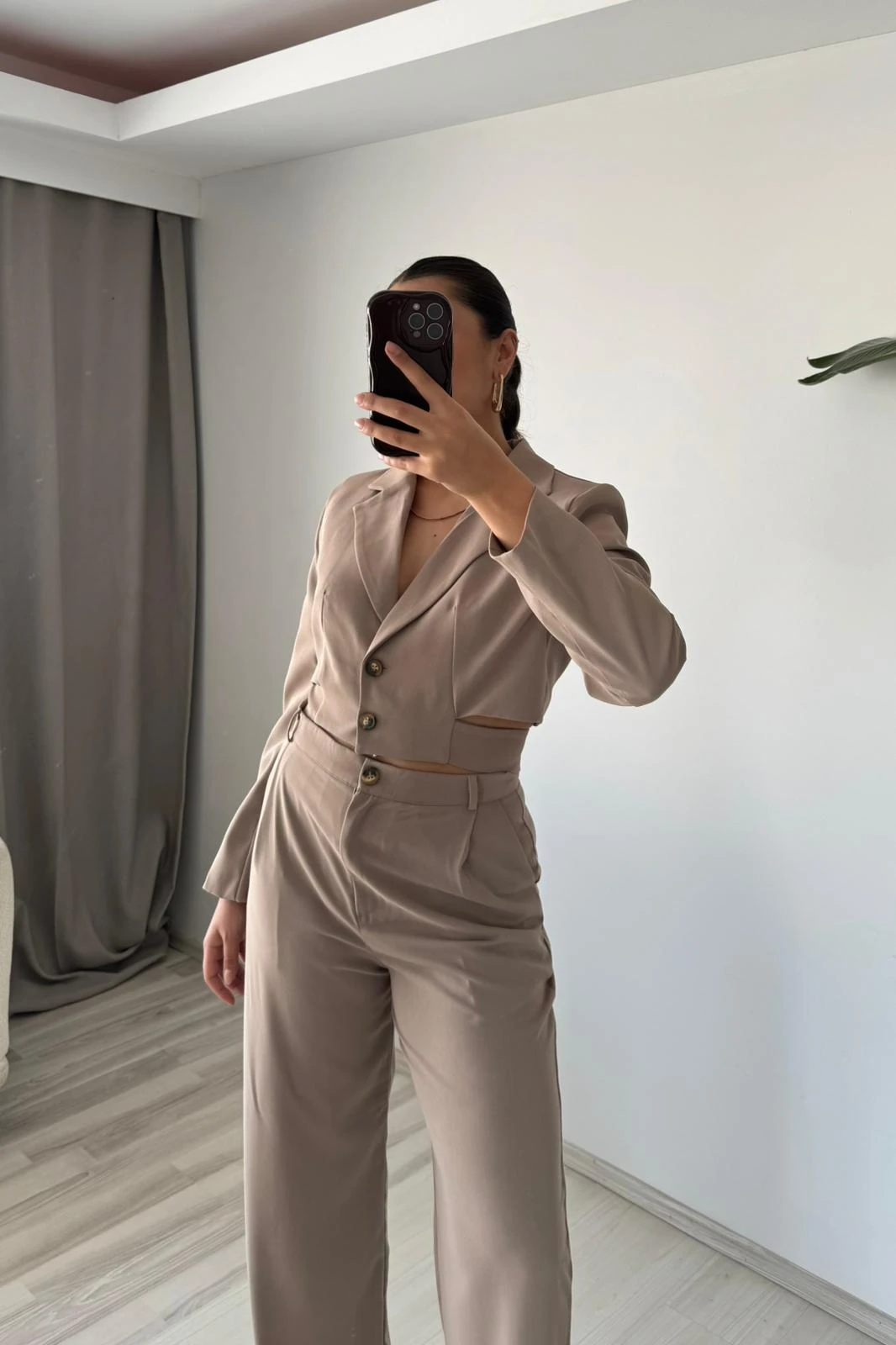 Palazzo Crop Ceket Takım