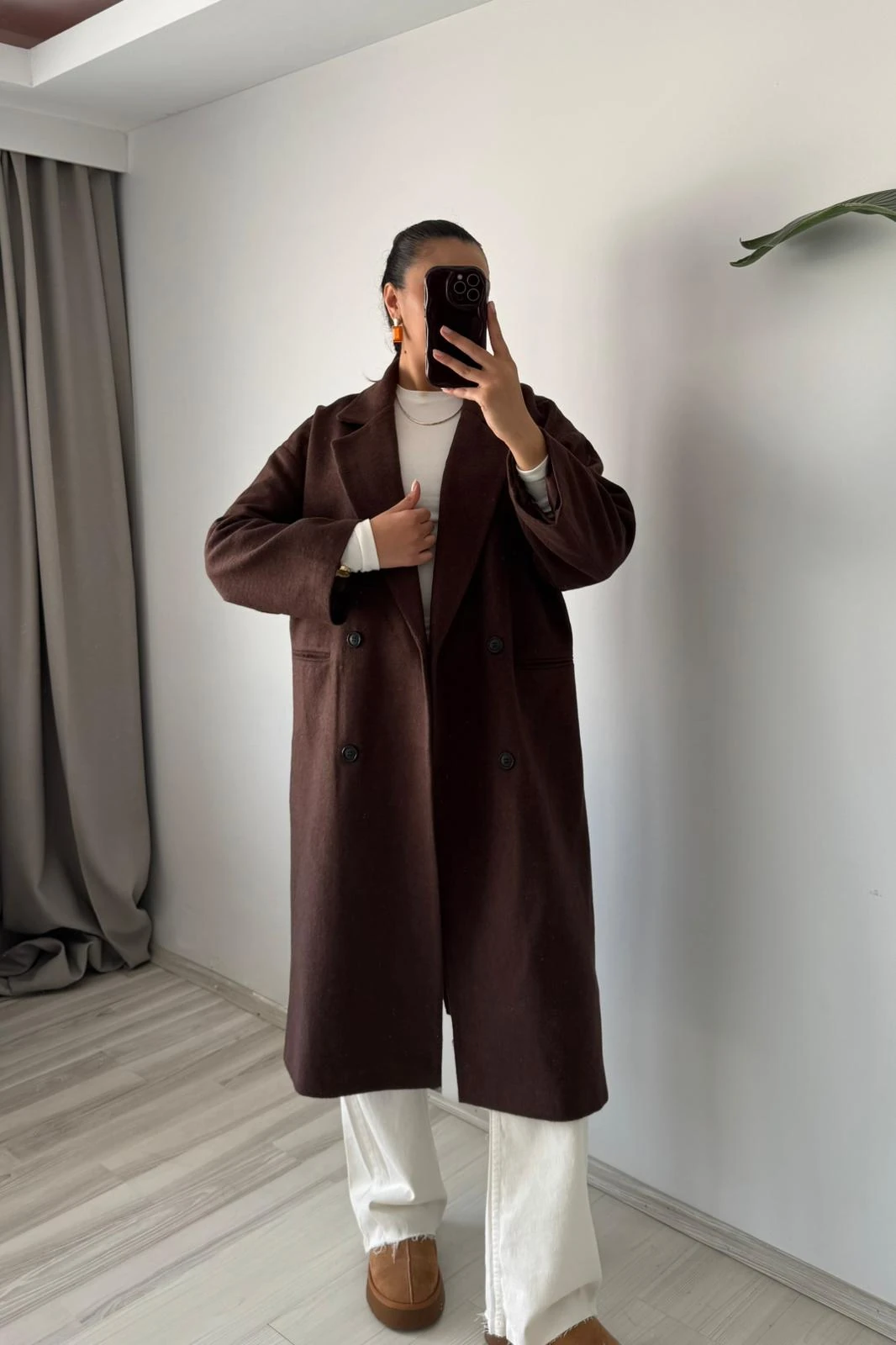  Düğmeli Oversize Uzun Kaban