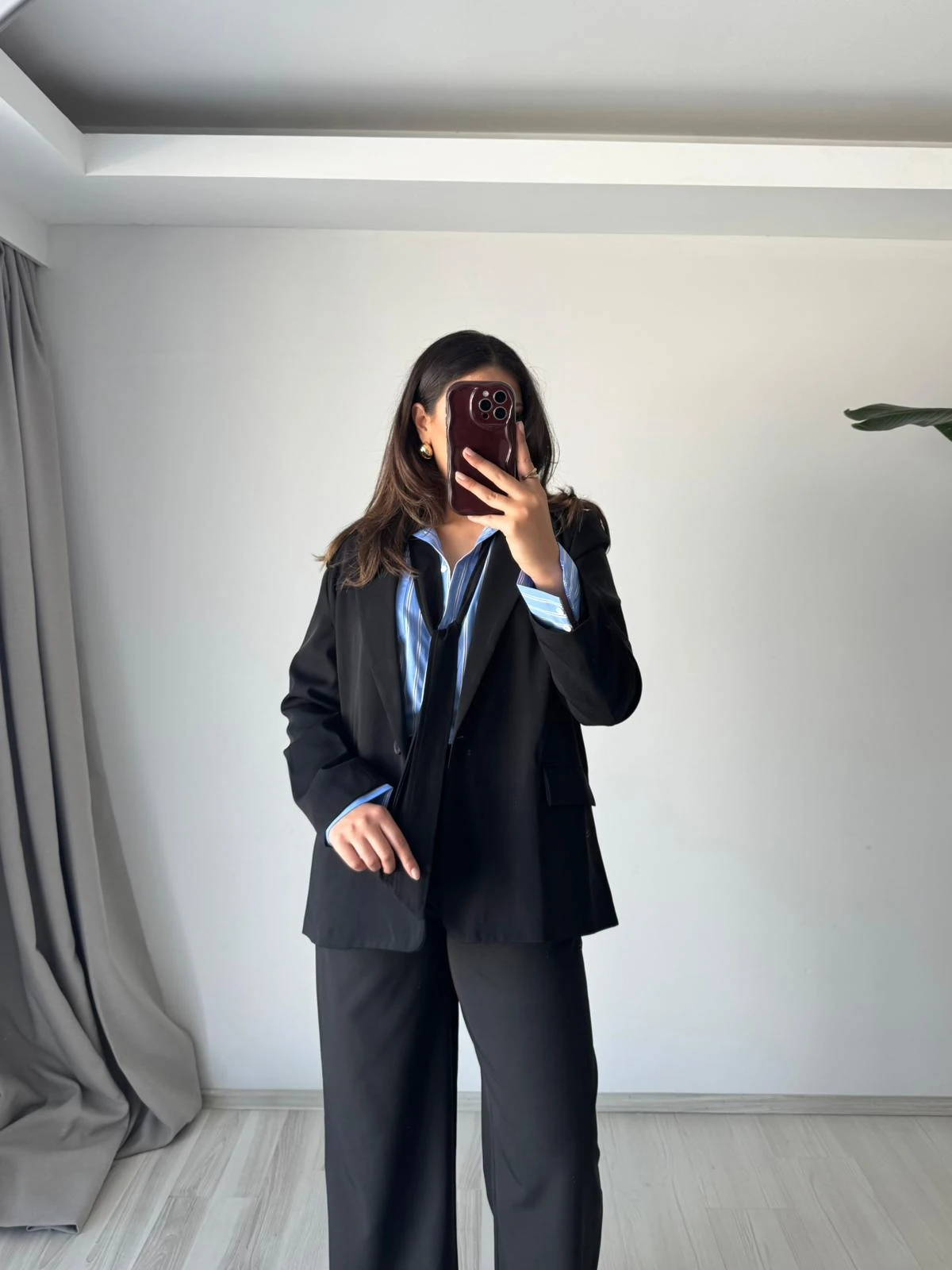 Klasik Kesim Düğmeli Blazer Palazzo Takım