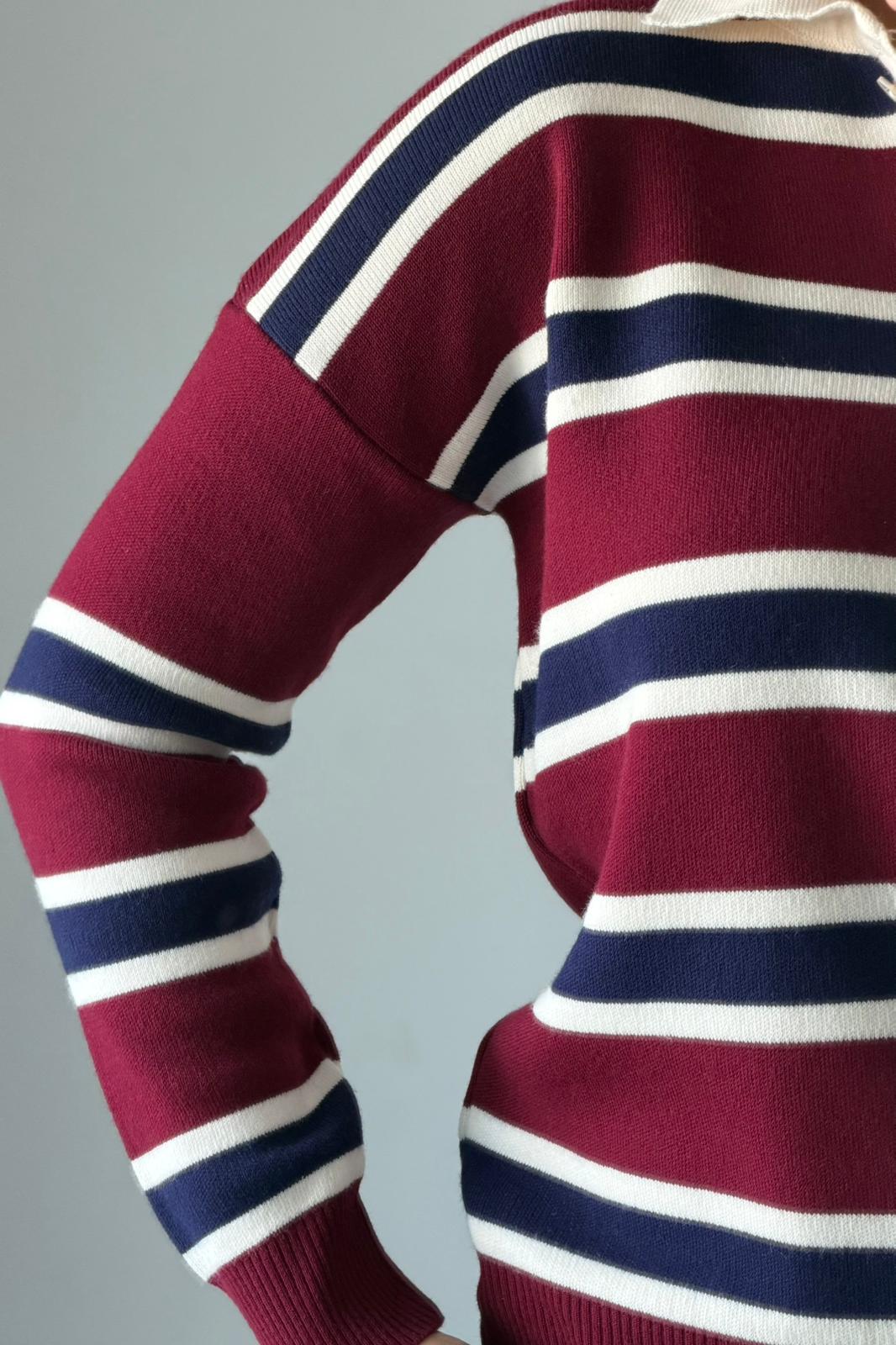 Polo Çizgi Triko – Bordo