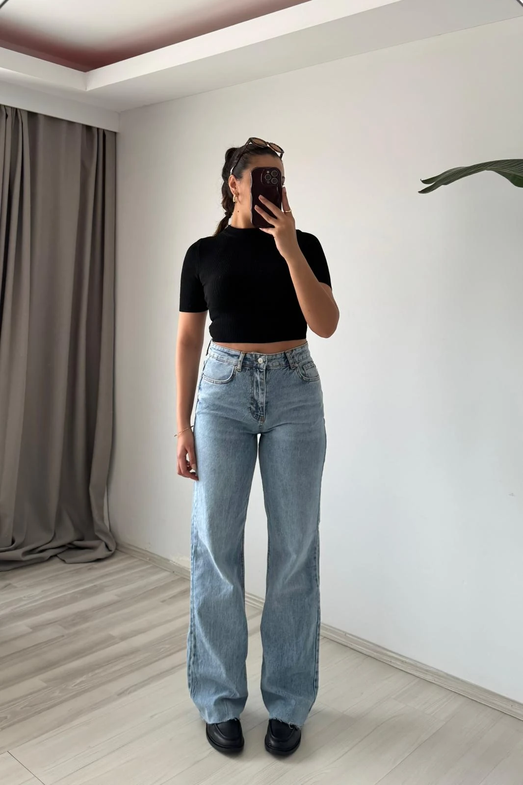 Yüksek Bel Düz Paça Jean - mavi