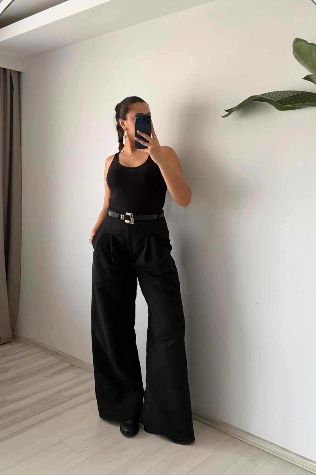 Wide-Leg Basic Pantolon - Siyah