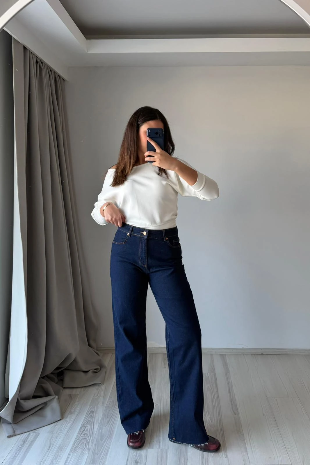 Yüksek Bel Düz Paça Jean- Lacivert