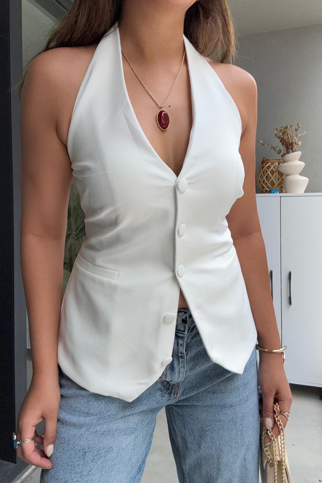 Halter Yaka Yelekli Palazzo Takım – Cles Couture