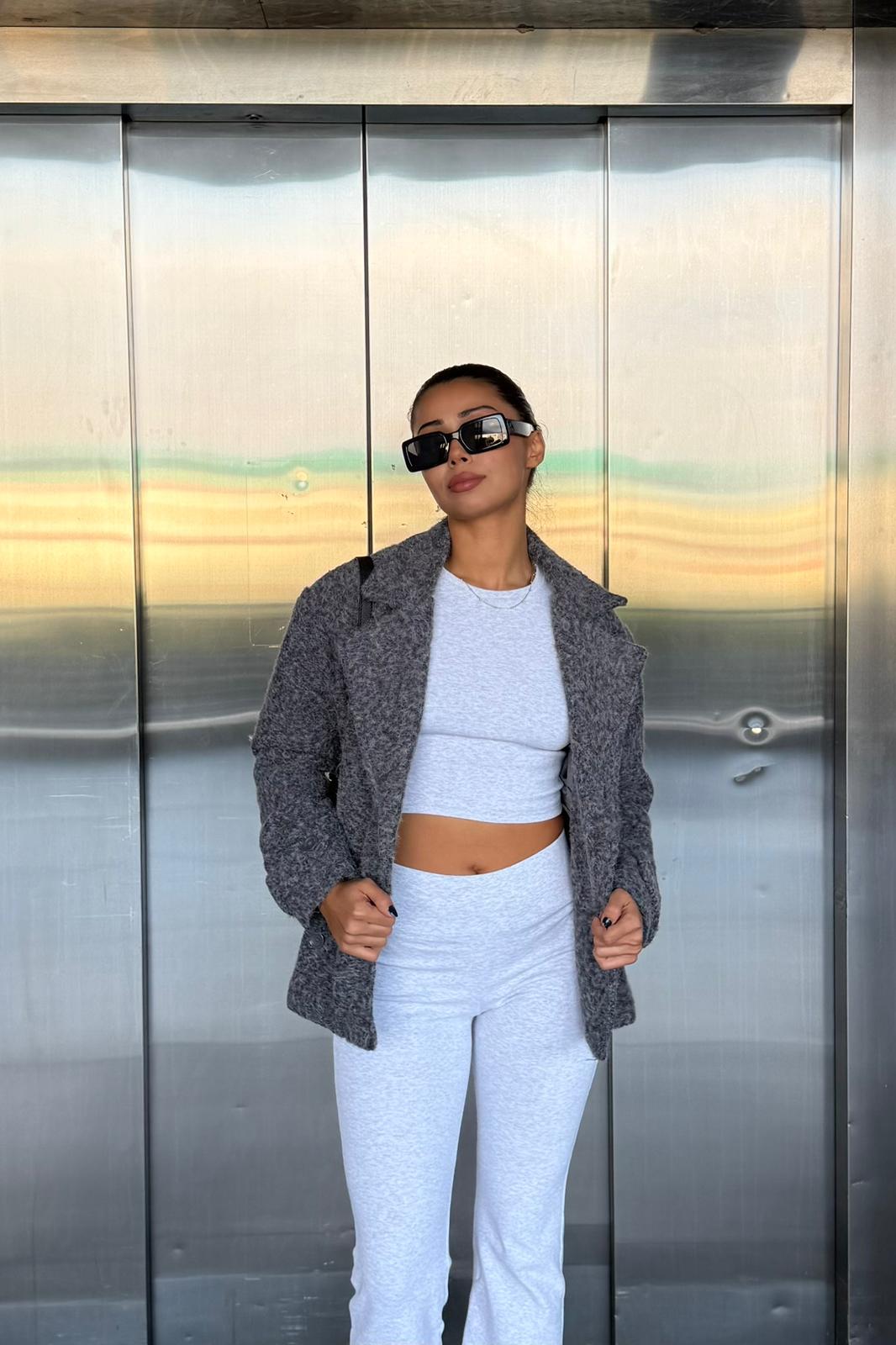 Gri Cozy Oversize Kaşe Ceket