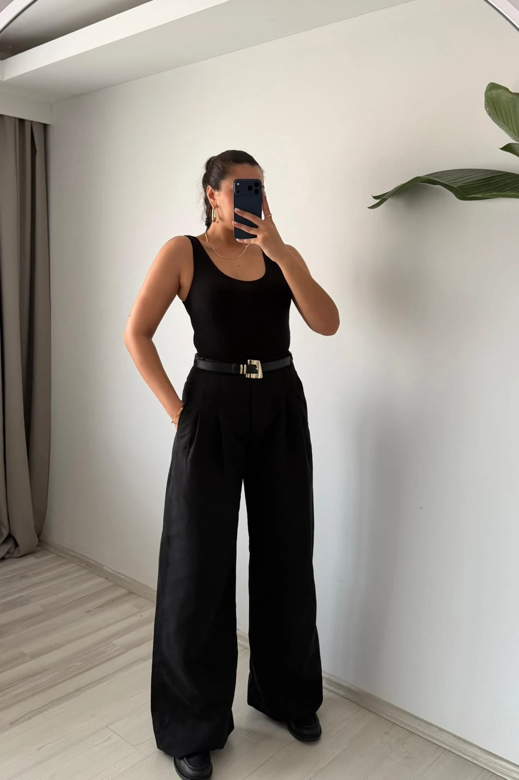 Wide-Leg Basic Pantolon - Siyah