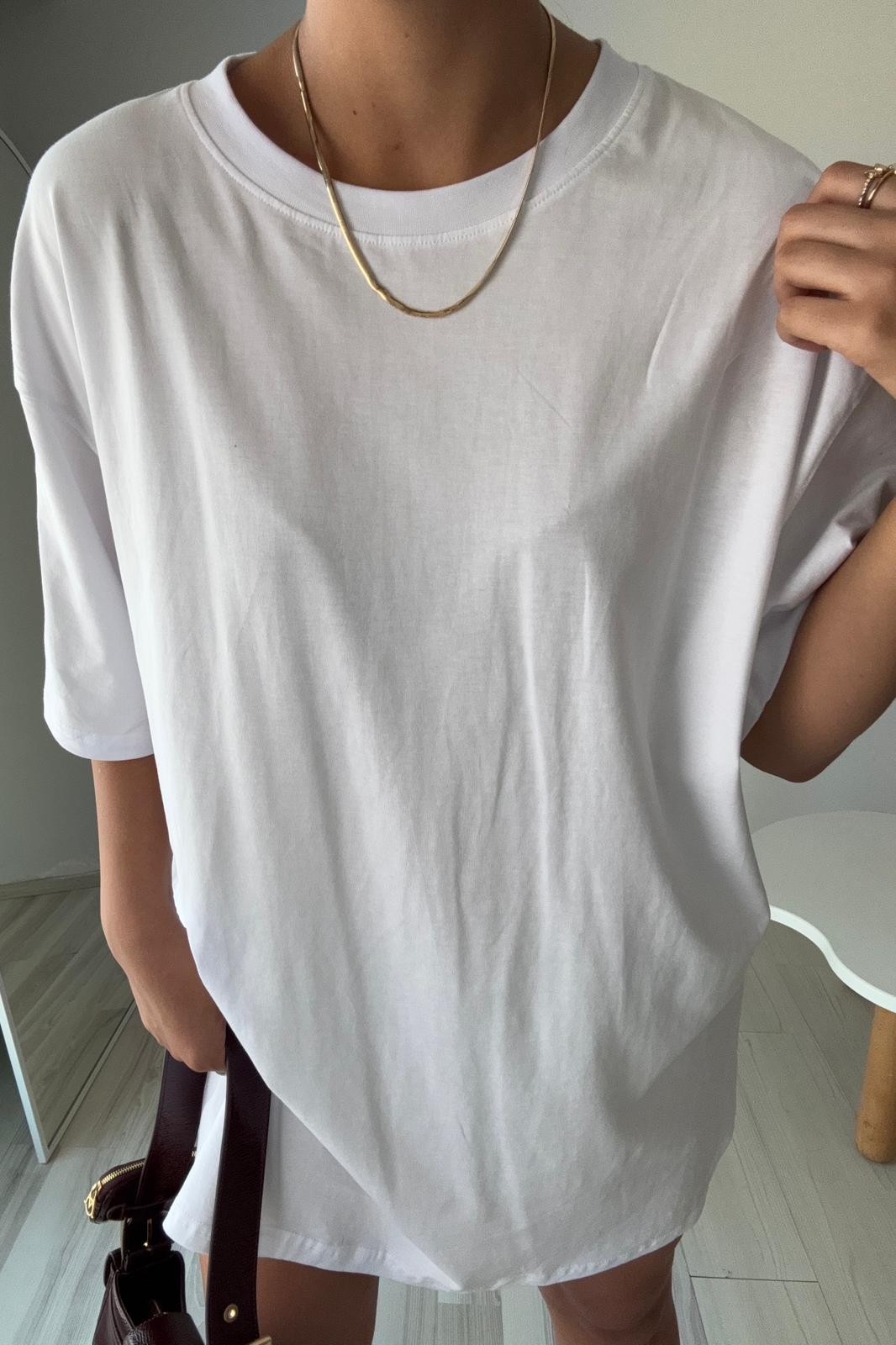 Beyaz Oversize Baskılı Basic Tişört – Cles Couture