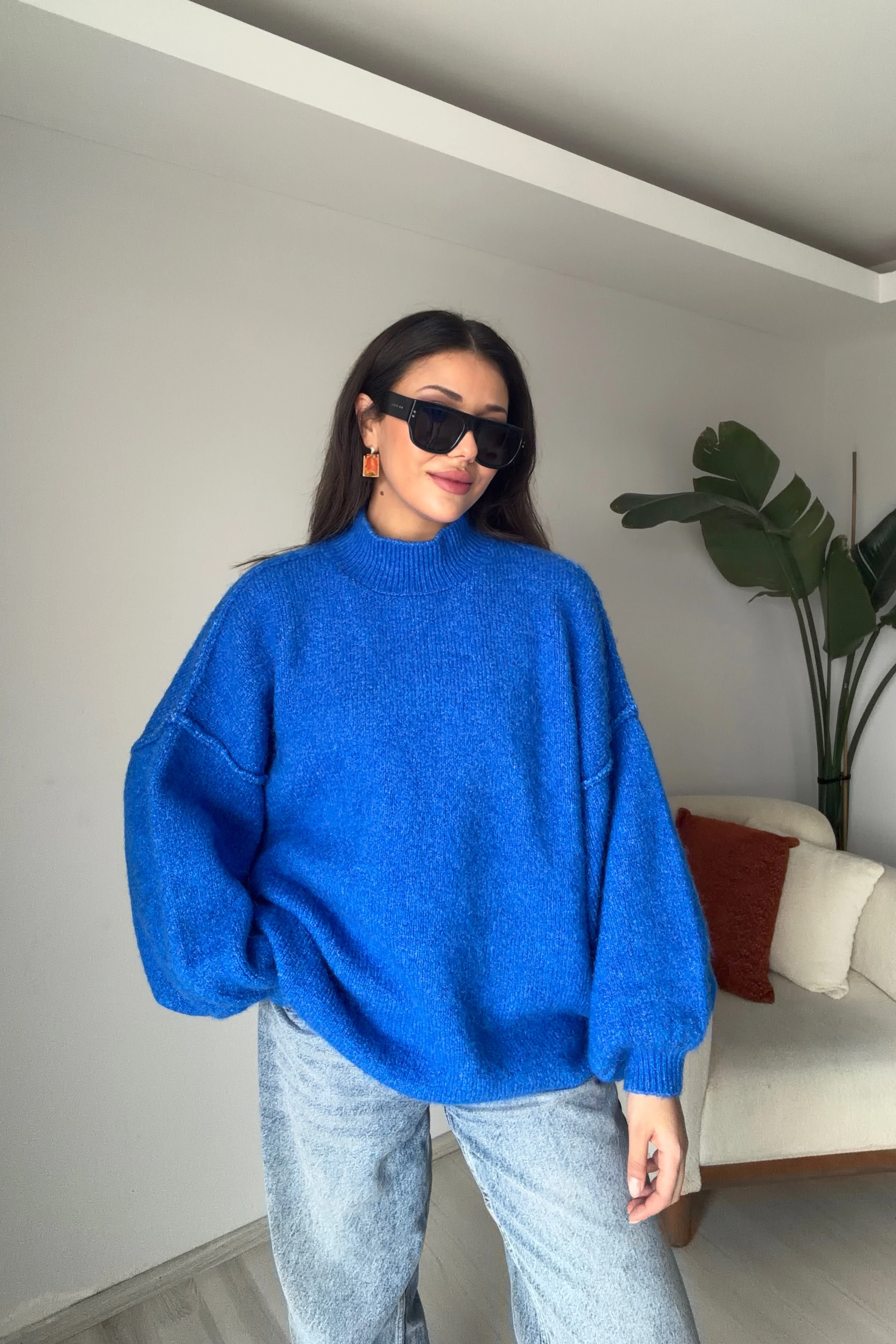 Yumuşak Doku Balon Kol Triko Kazak