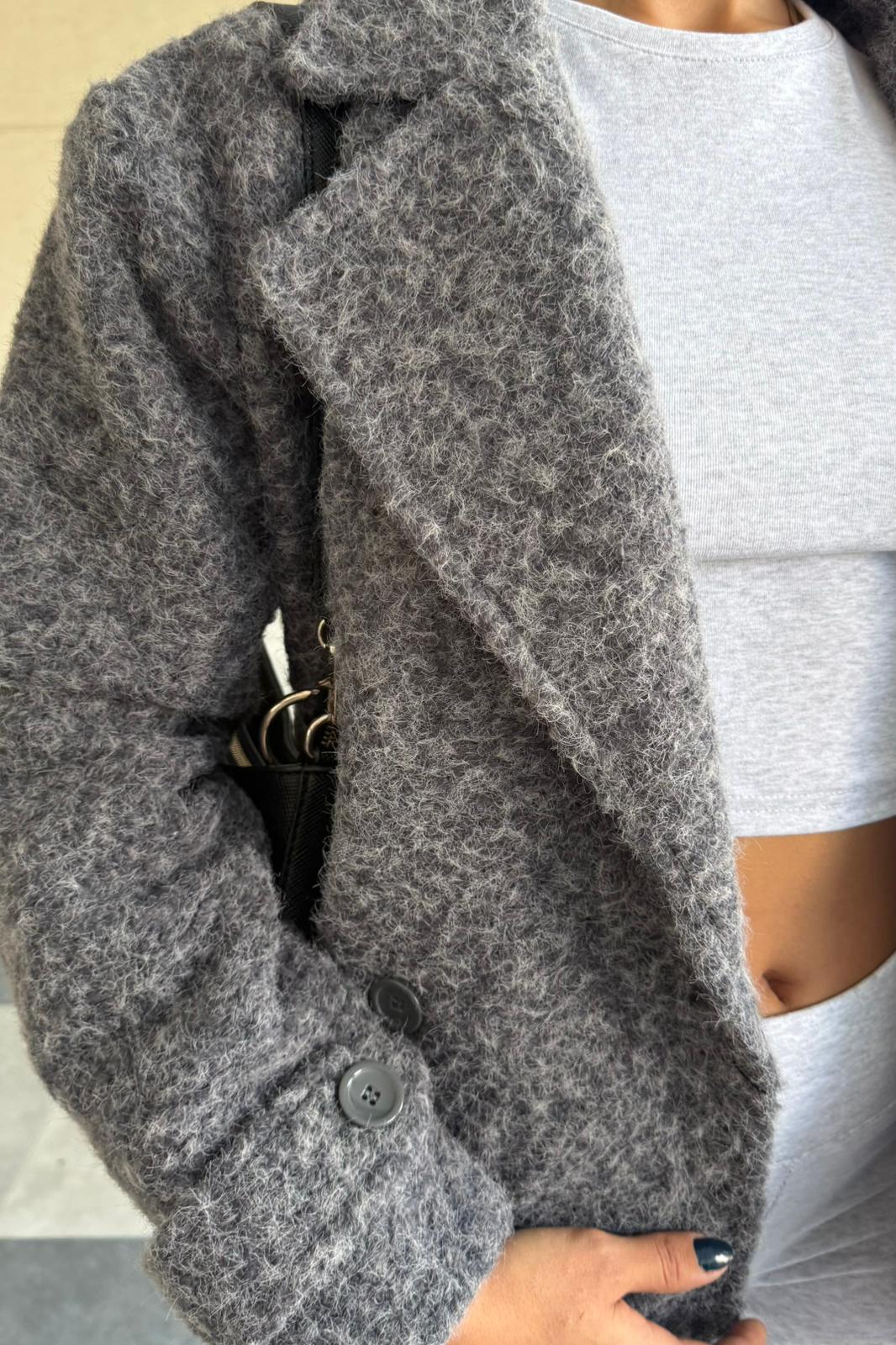 Gri Cozy Oversize Kaşe Ceket