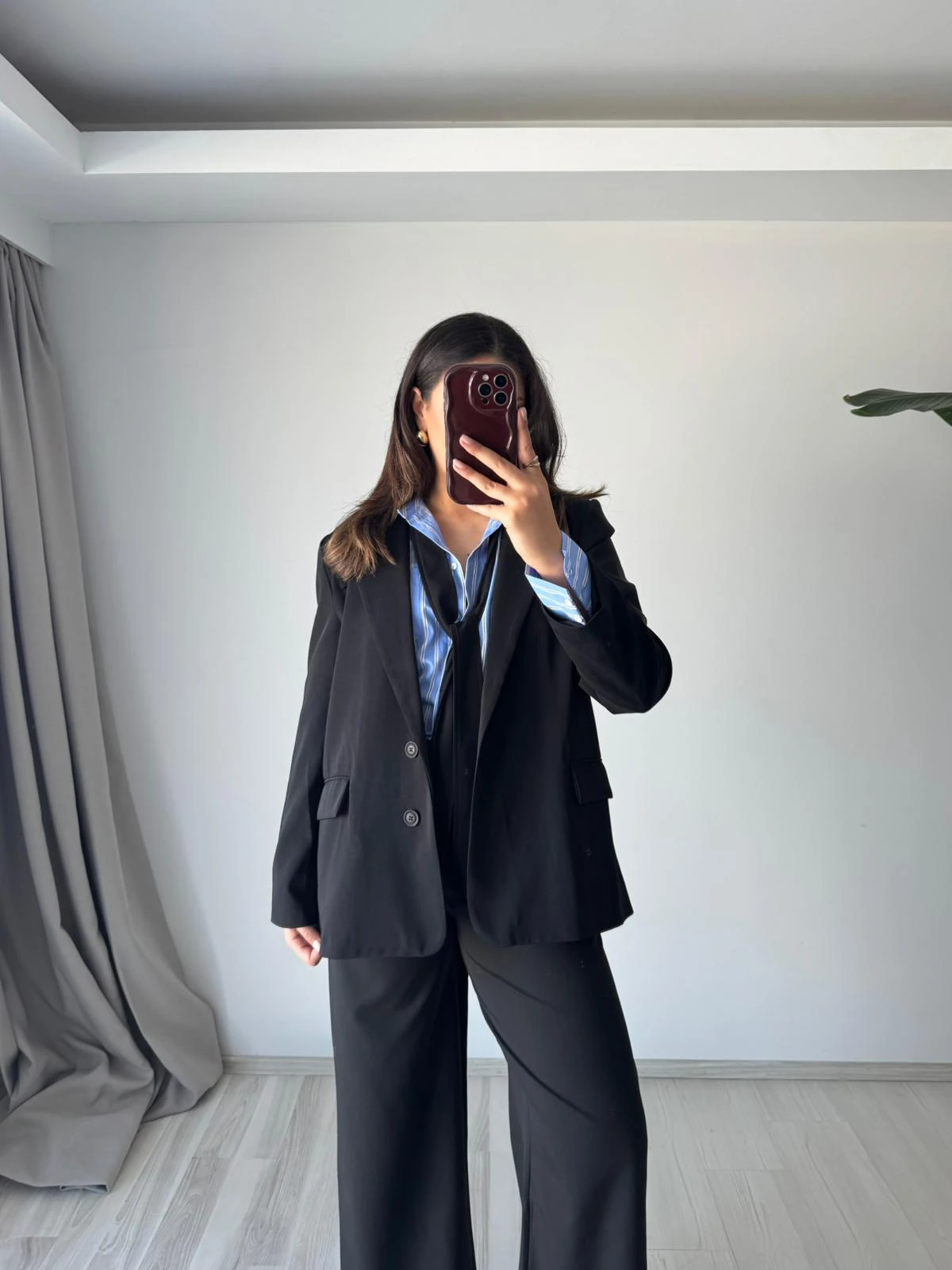 Klasik Kesim Düğmeli Blazer Palazzo Takım