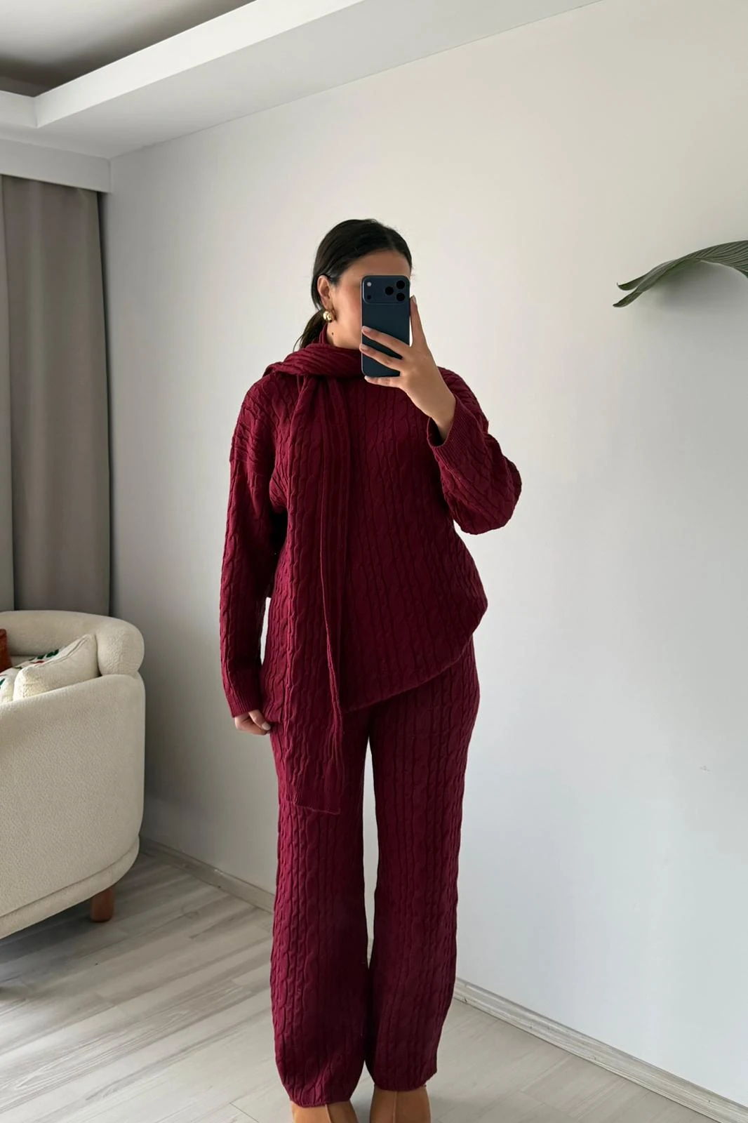 Örgü Dokulu Üçlü Triko Set