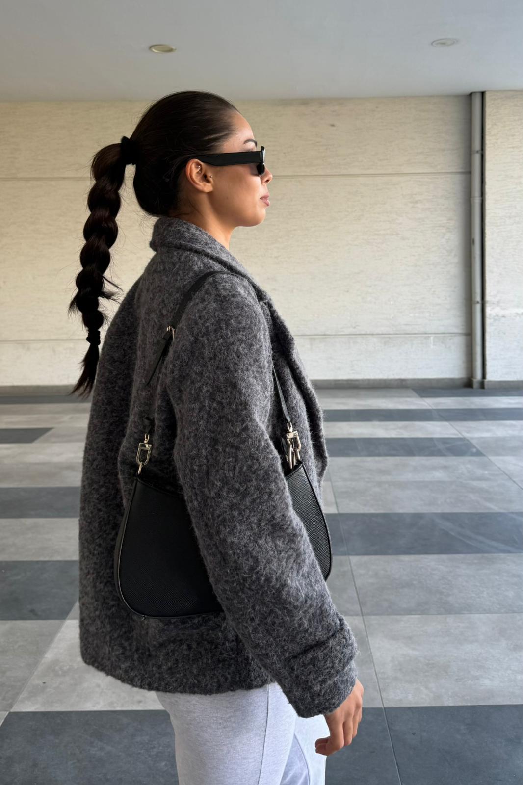 Gri Cozy Oversize Kaşe Ceket