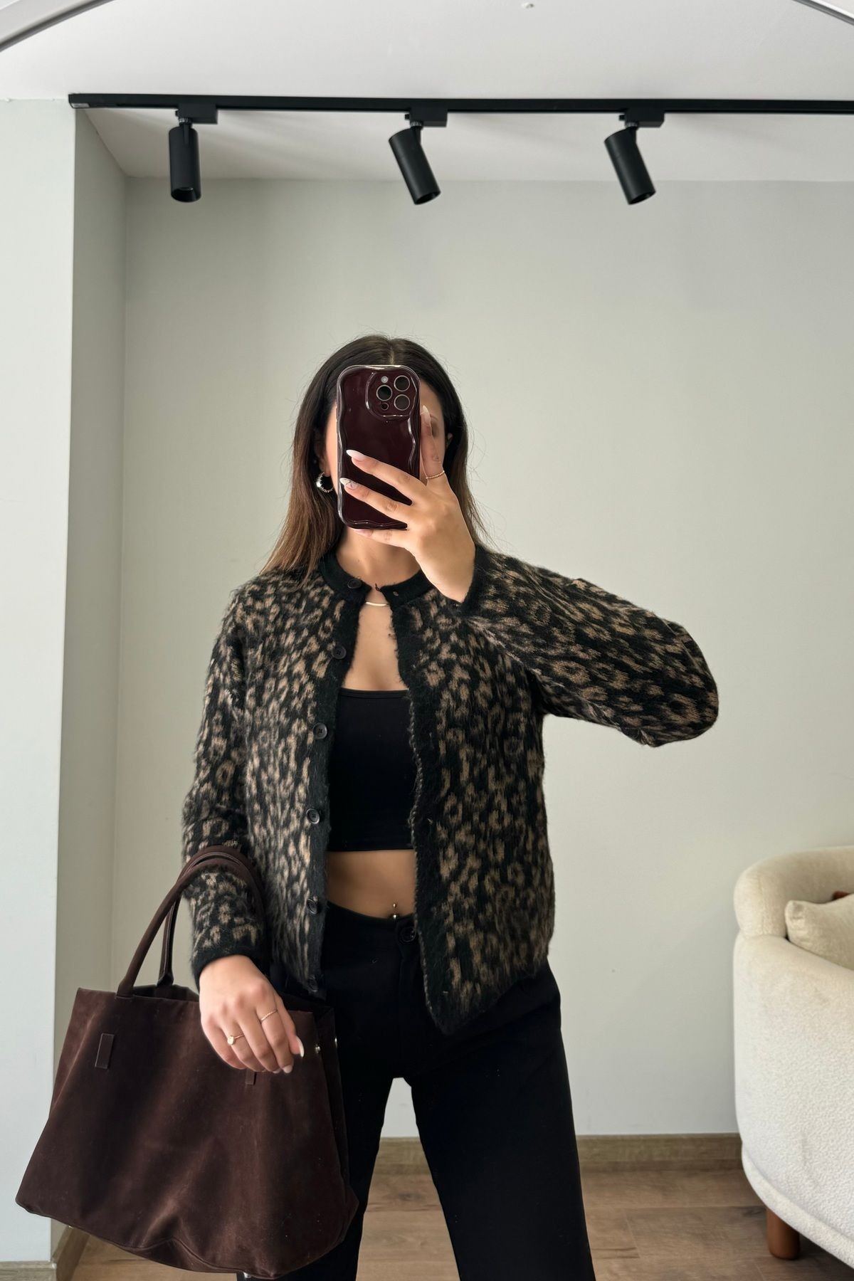 Leopar Desenli Hırka