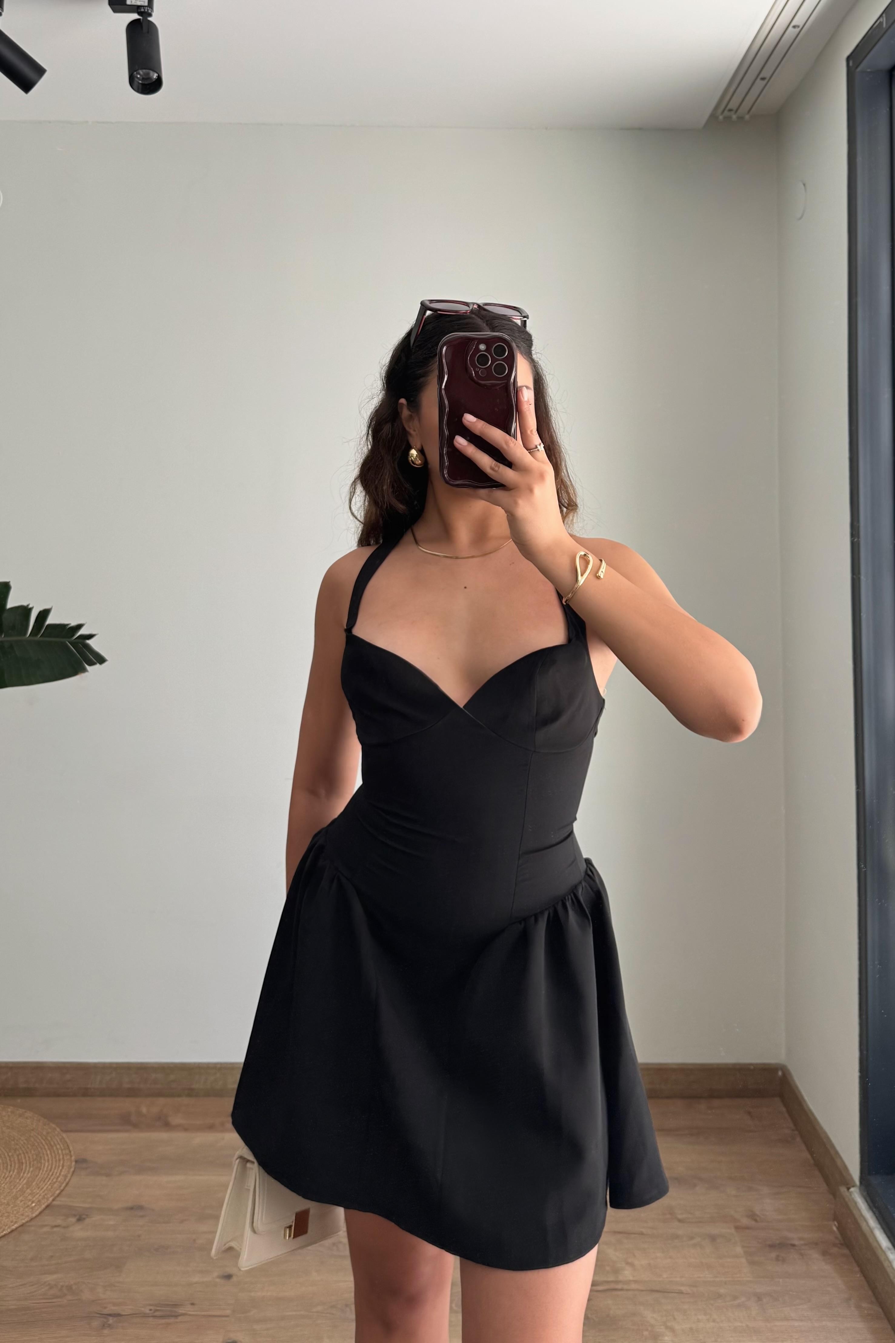 Luna Drapeli Mini Elbise - Midnight Kiss