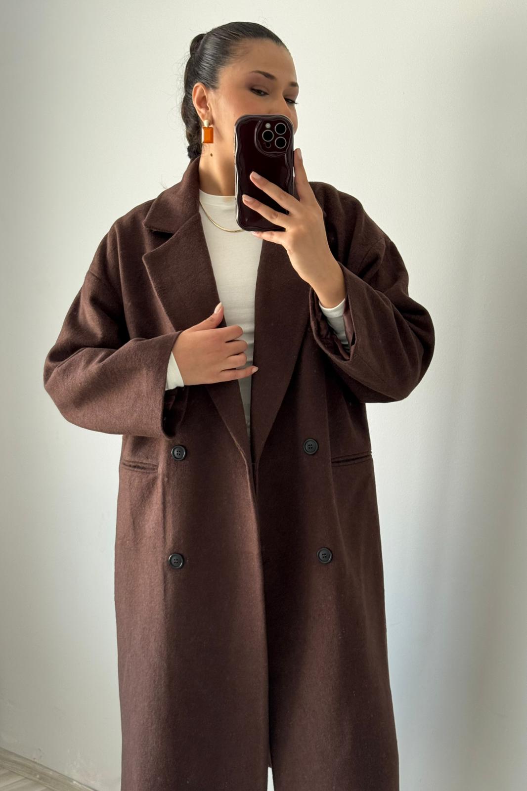  Düğmeli Oversize Uzun Kaban