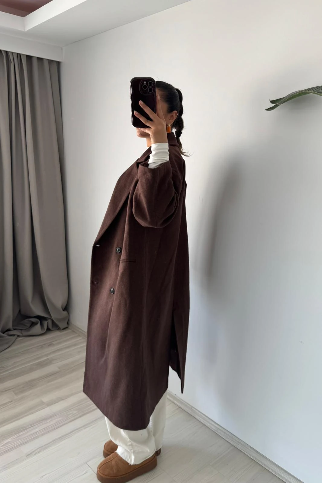  Düğmeli Oversize Uzun Kaban