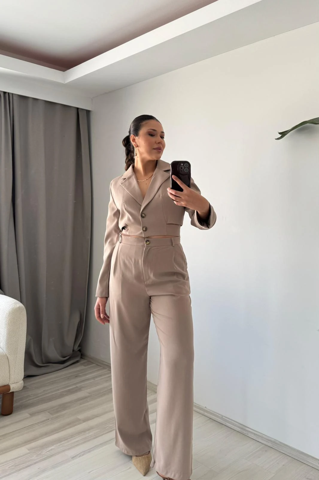 Palazzo Crop Ceket Takım