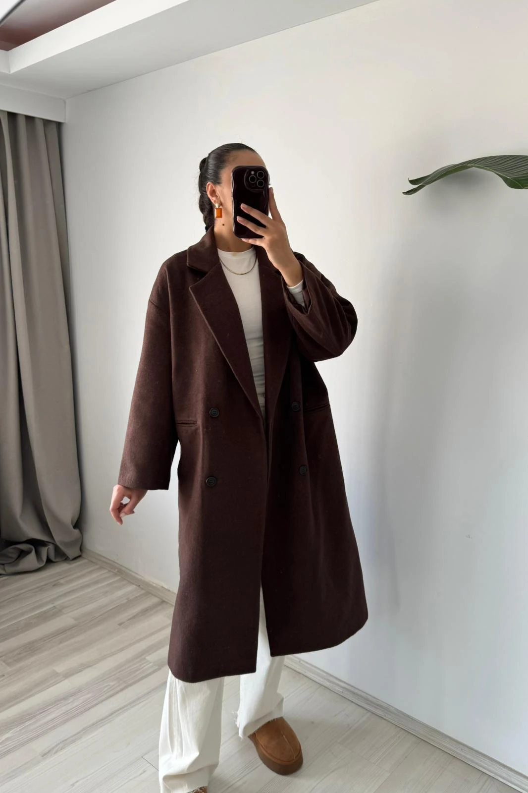  Düğmeli Oversize Uzun Kaban